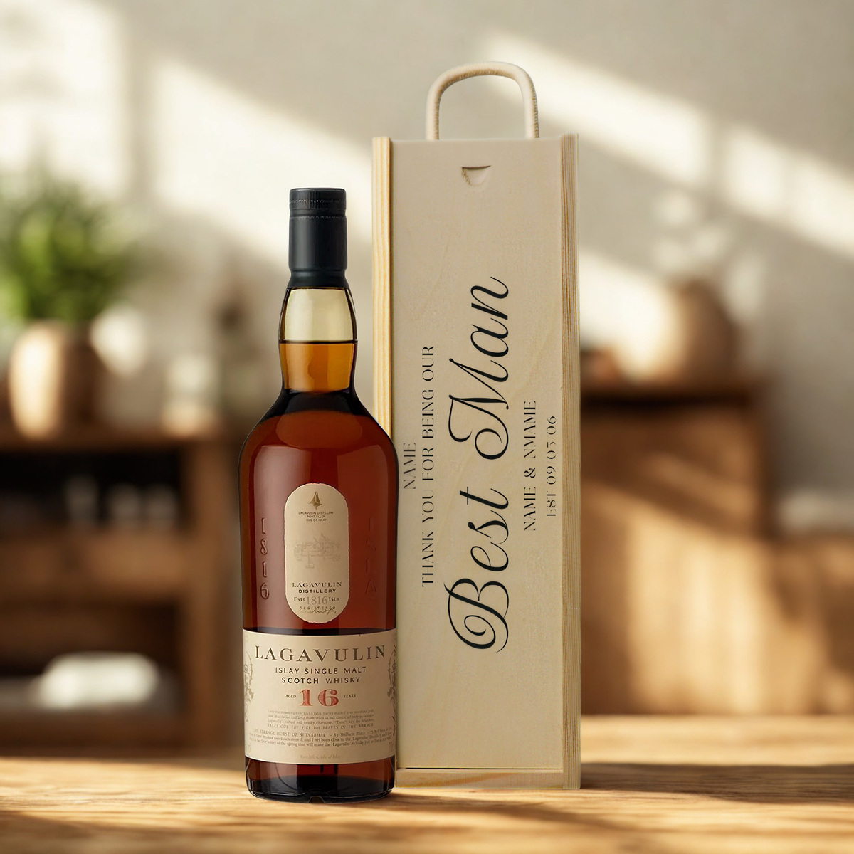 Personalised Best Man Whisky Gift Set with Wooden Presentation Box