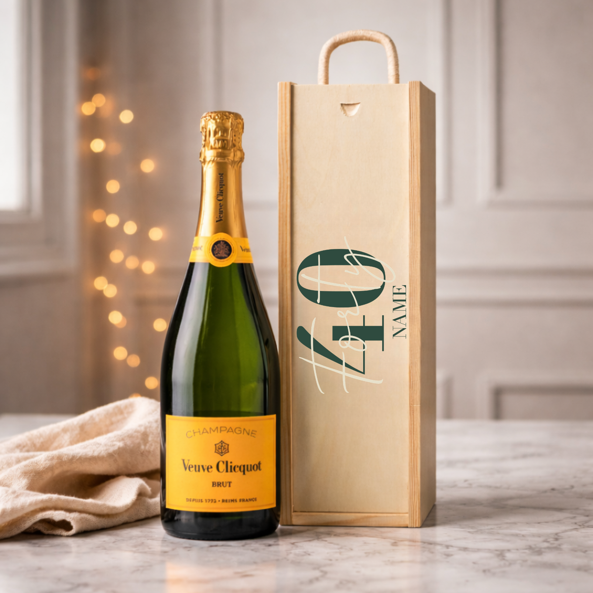 Personalised 40th Birthday Champagne Gift Set – 75cl Luxury Champagne with Personalised Lid