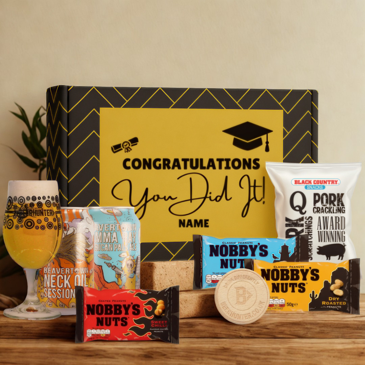 Personalised Graduation Beer Gift Set – Craft Beer Selection with Glass &amp; Snacks (2 Pack)