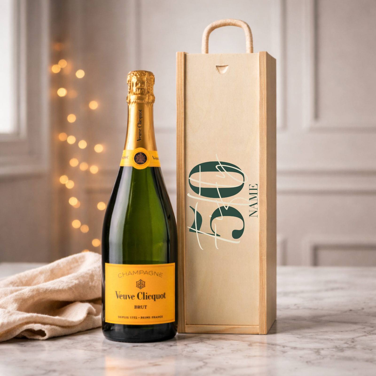 Personalised 50th Birthday Champagne Gift Set – 75cl Luxury Champagne with Personalised Lid
