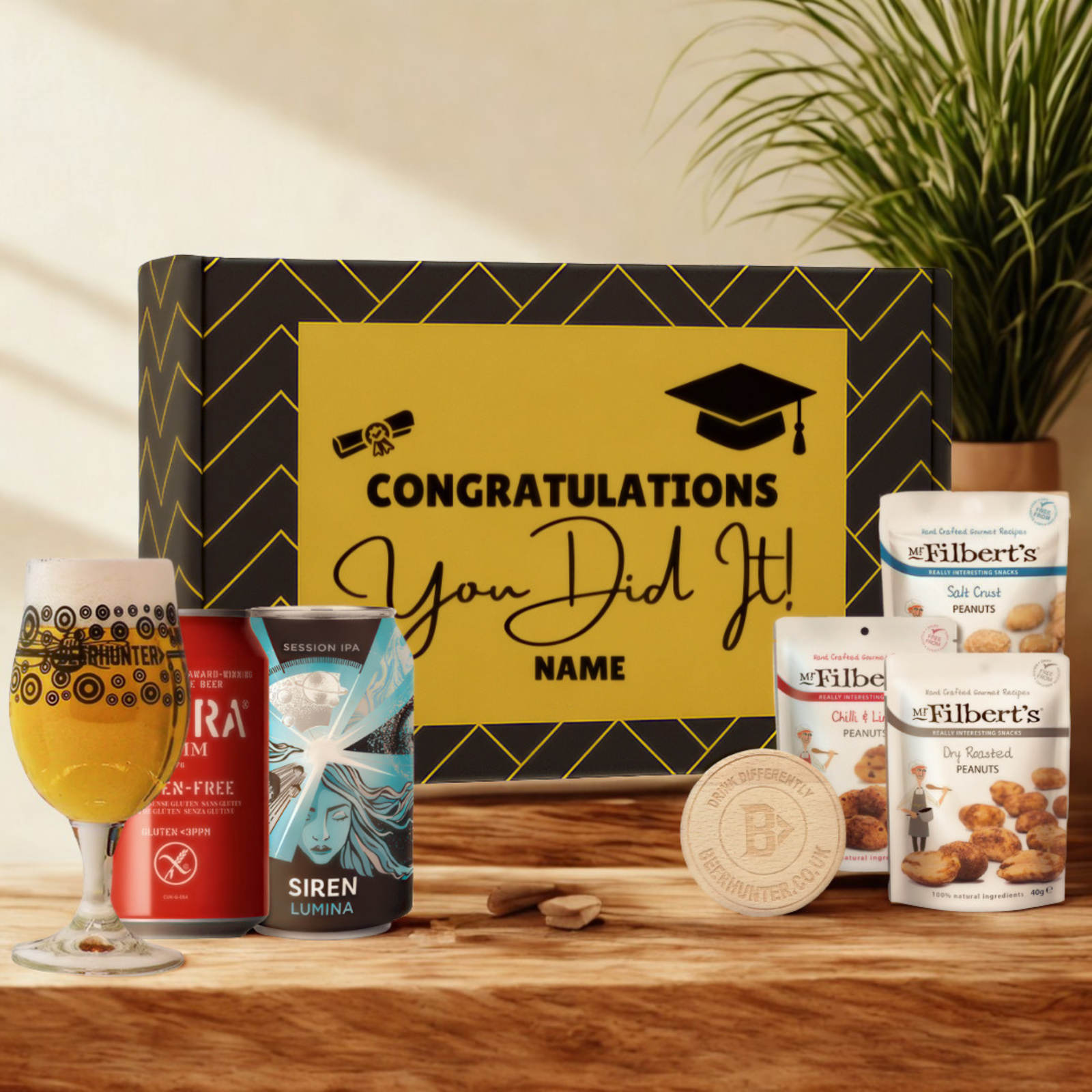 Personalised Graduation Beer Gift Set – Craft Beer Selection with Glass & Snacks (2 Pack)
