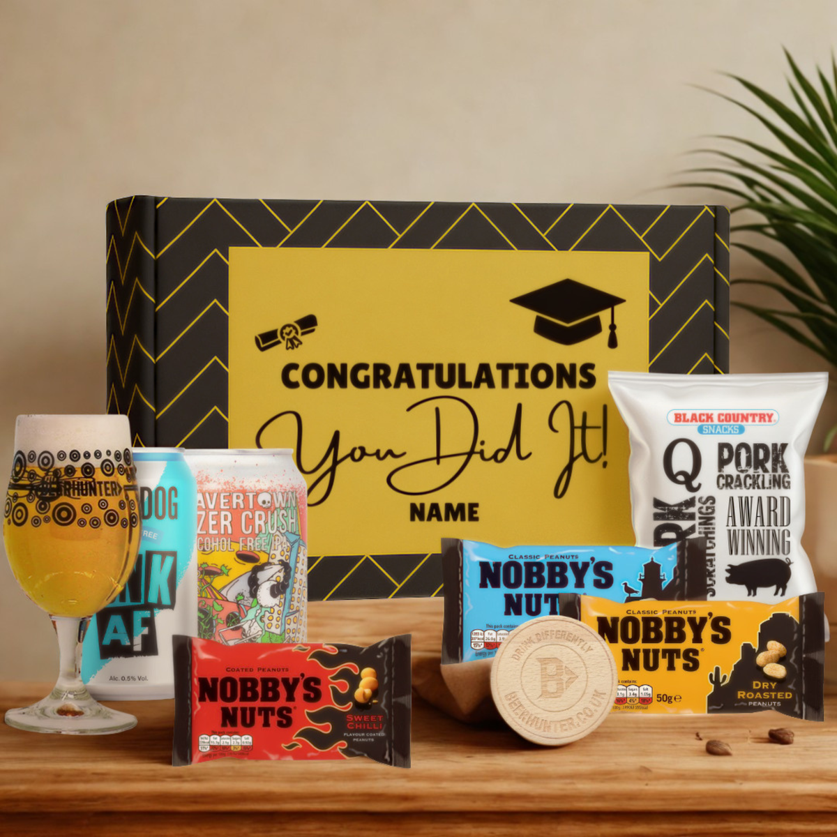 Personalised Graduation Beer Gift Set – Craft Beer Selection with Glass &amp; Snacks (2 Pack)