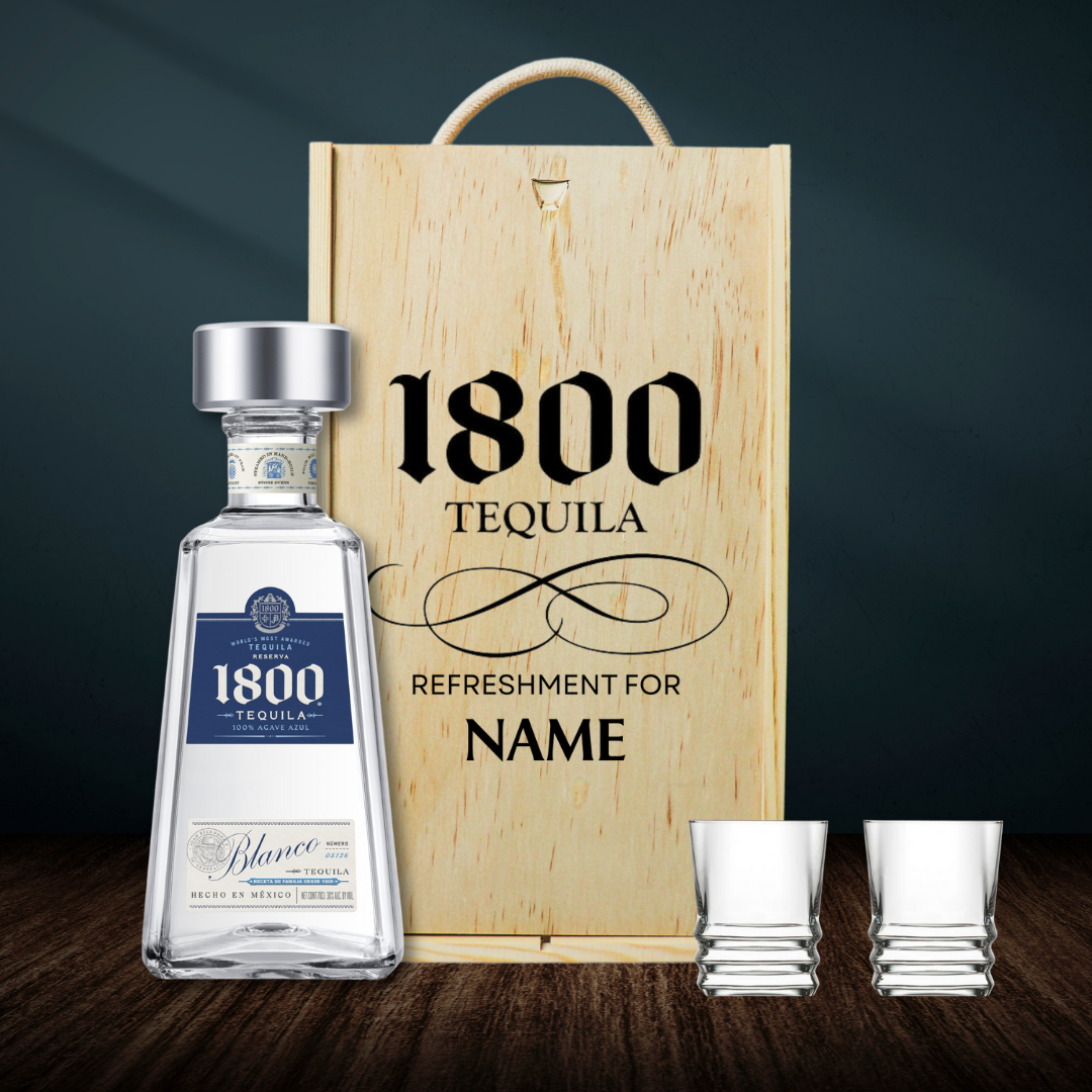 Personalised 1800 with Shot Glasses Gift Set – Tequila Blanco 70cl (38% ABV)