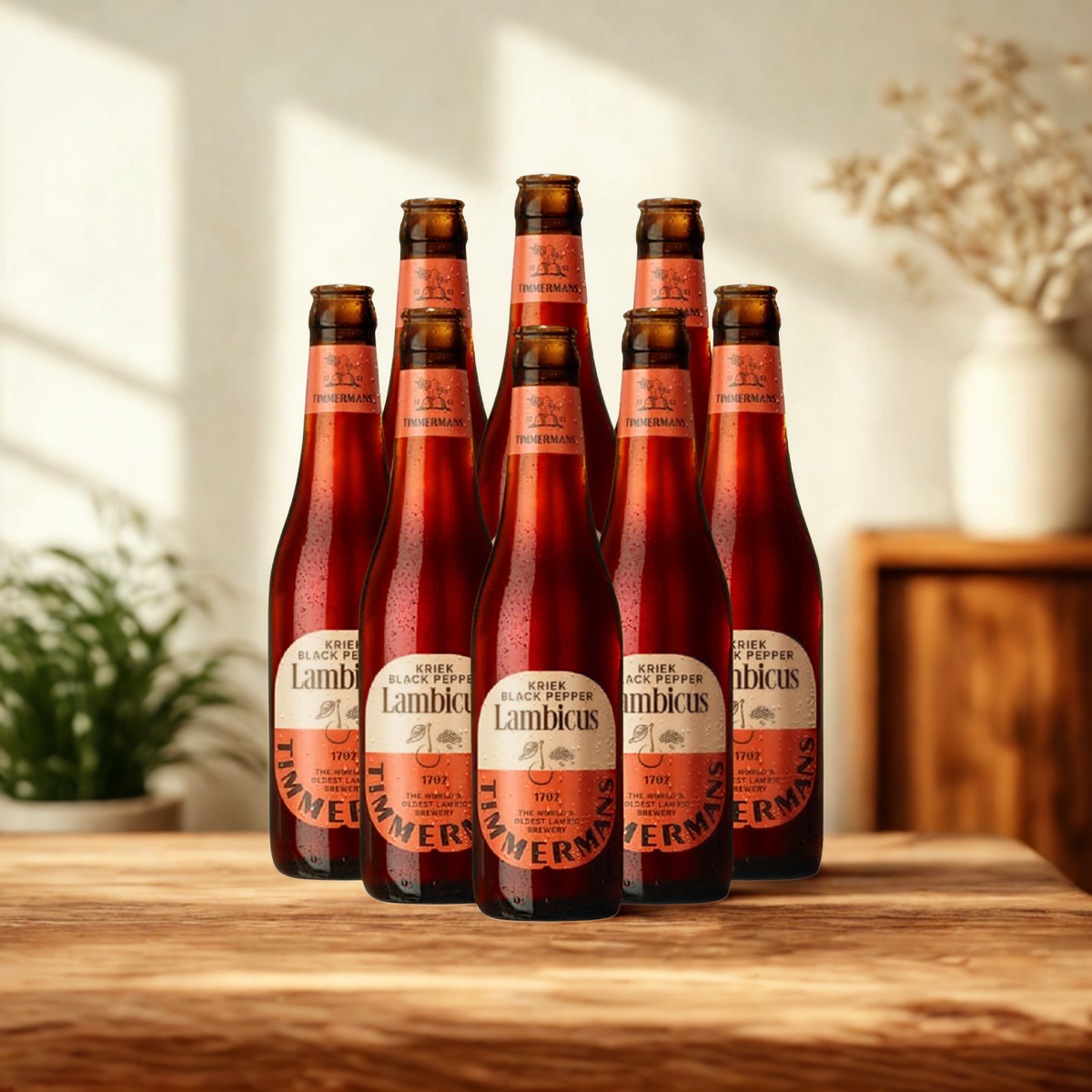 Timmermans Lambicus Kriek Black Pepper Belgian Fruit Beer 330ml Bottles with Free Glass - 4.0% ABV (Multipack)