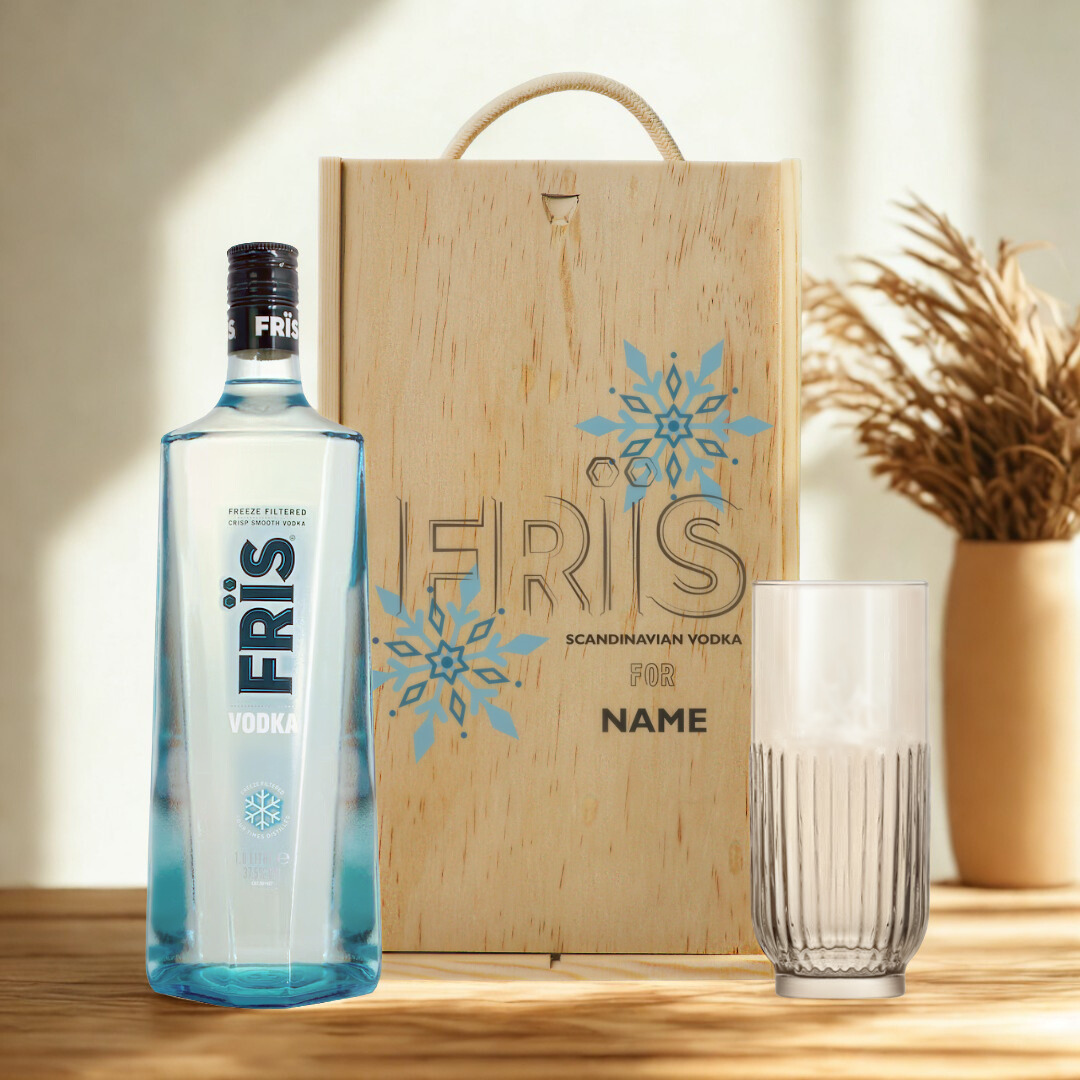 Personalised Fris Vodka Gift Set with Vodka Glass – 37.5% ABV (70cl)