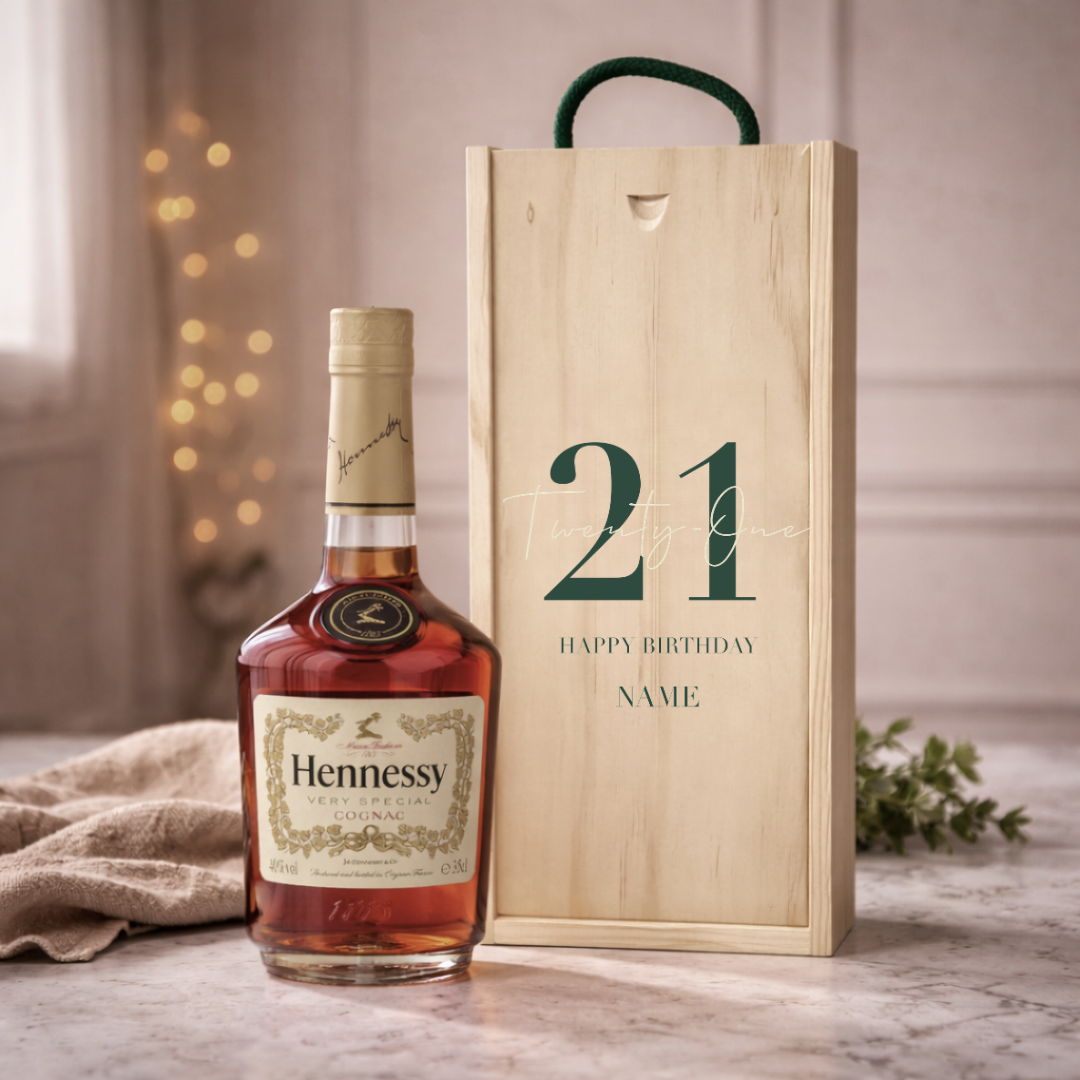 Personalised 21st Birthday Hennessy VS Cognac Gift Set – 70cl Luxury Cognac with Personalised Lid