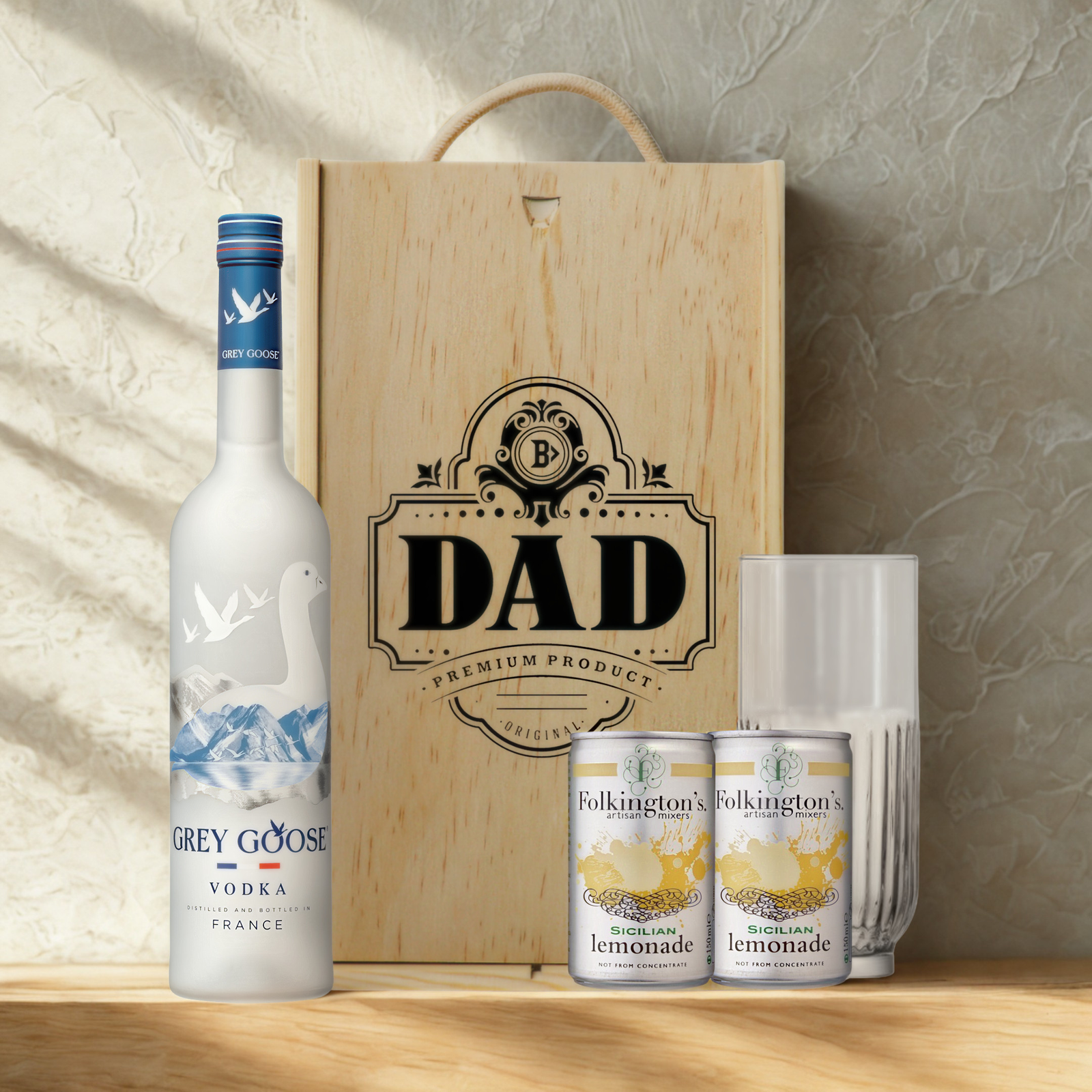 Best Dad Vodka Gift Set – 70cl Premium Vodka with Glass & Lemonade (Choose Grey Goose or Smirnoff)