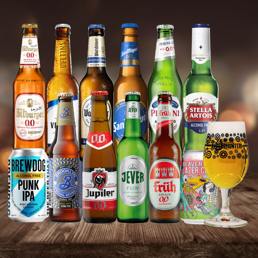 Alcohol Free Mixed Beer Case Non Alcoholic Beer with Glass (12 Pack)