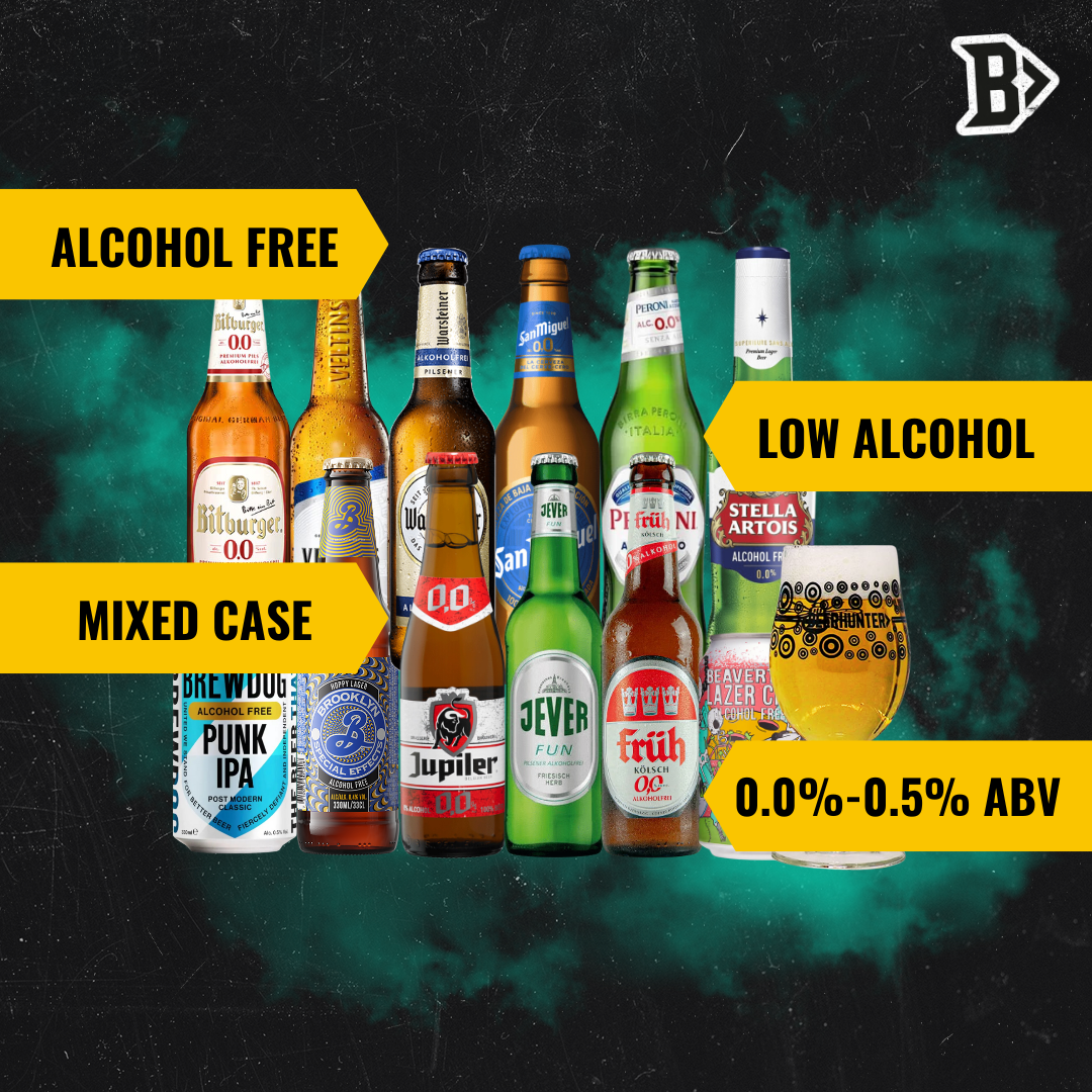 Alcohol Free Mixed Beer Case Non Alcoholic Beer with Glass (12 Pack)