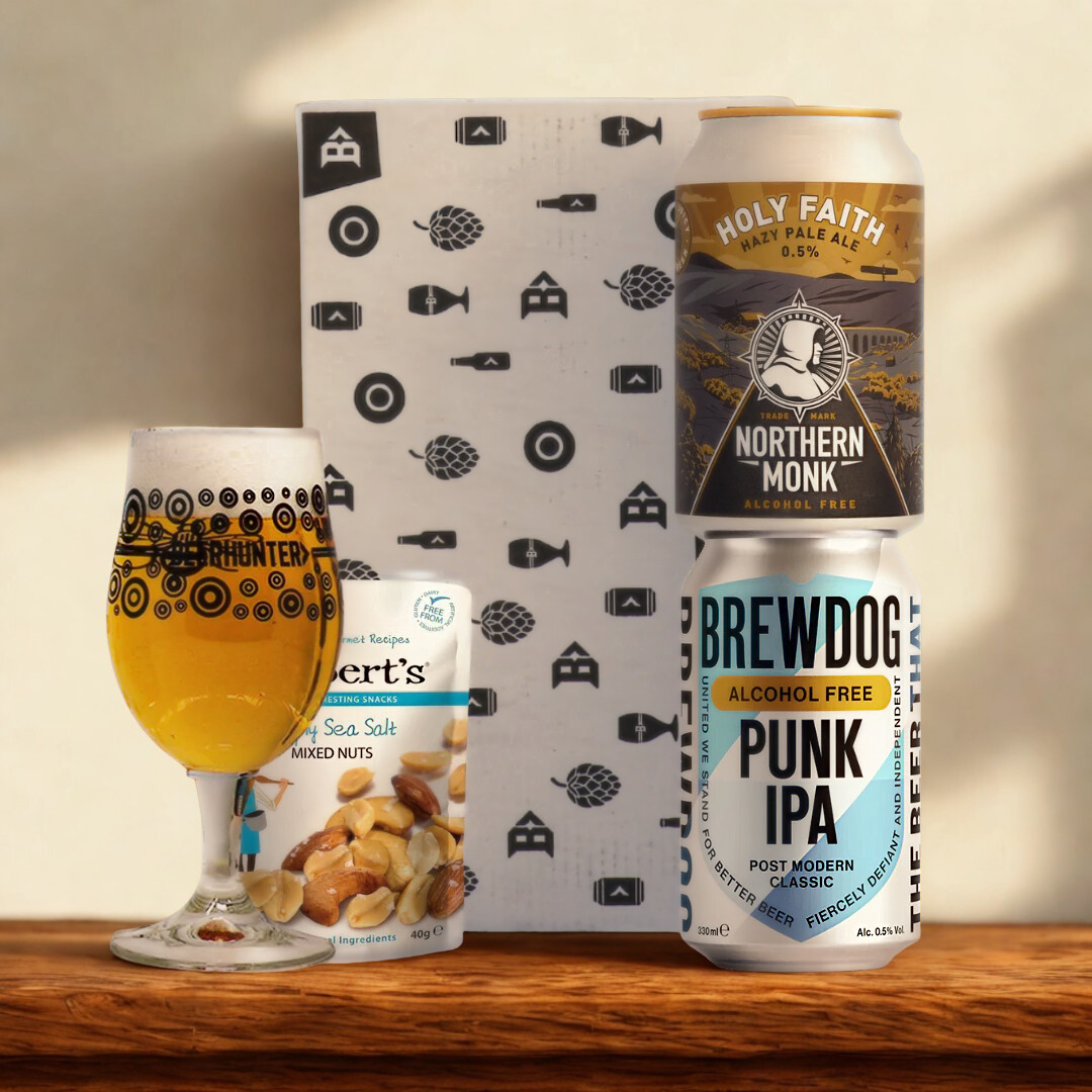 Alcohol Free Craft Beer 2 Can Gift Set with Beerhunter Glass (330ml Cans)