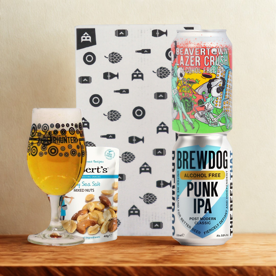 Alcohol Free Craft Beer 2 Can Gift Set with Beerhunter Glass (330ml Cans)