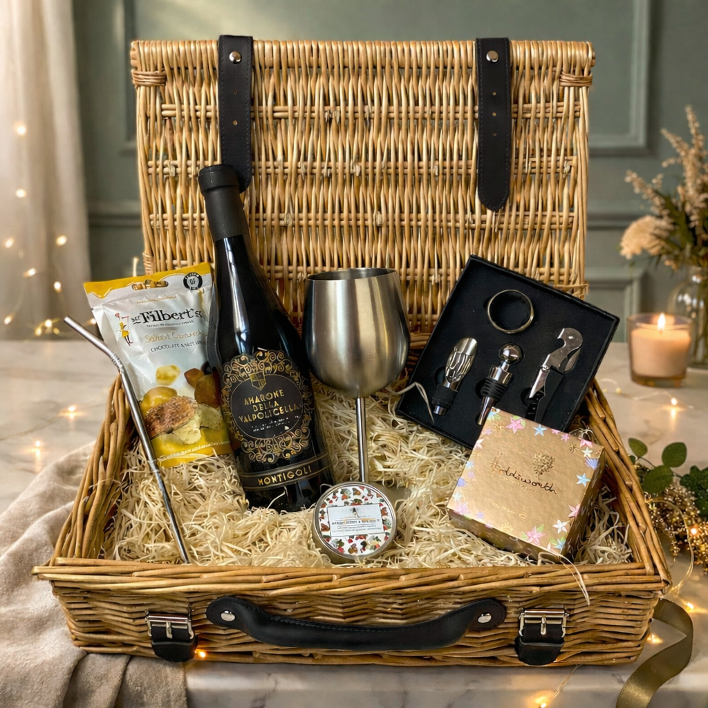 Amarone della Valpolicella Red Wine 16" Luxury Gift Hamper with Chocolates and Accessories – 75cl (15% ABV)