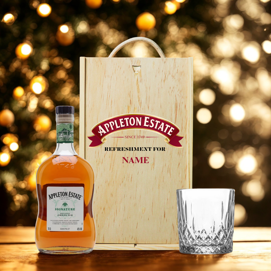 Personalised Appleton Estate Signature Jamaican Rum with Glass in Wooden Box Gift Set