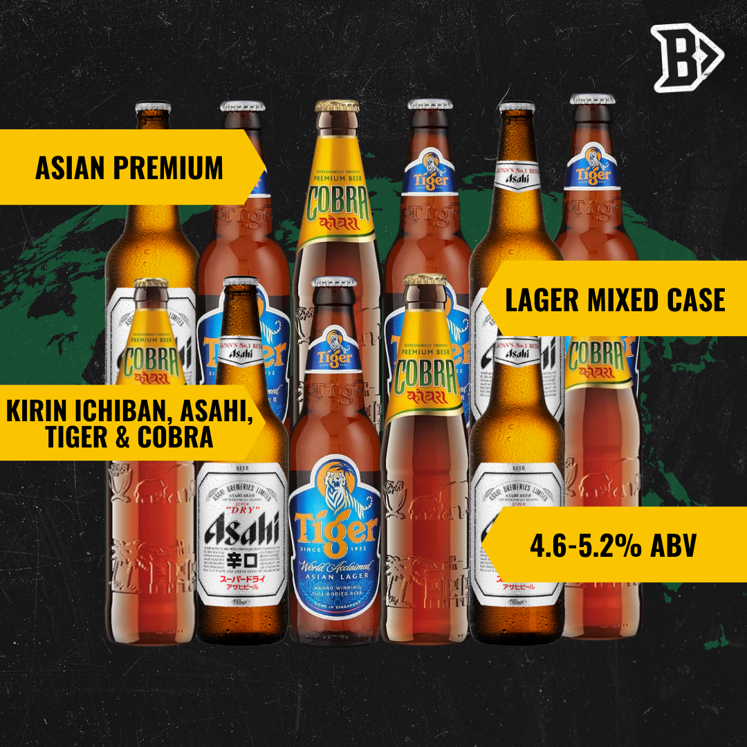 Asian Premium Lager Beer Mixed Case with Beerhunter Glass (12 Pack)