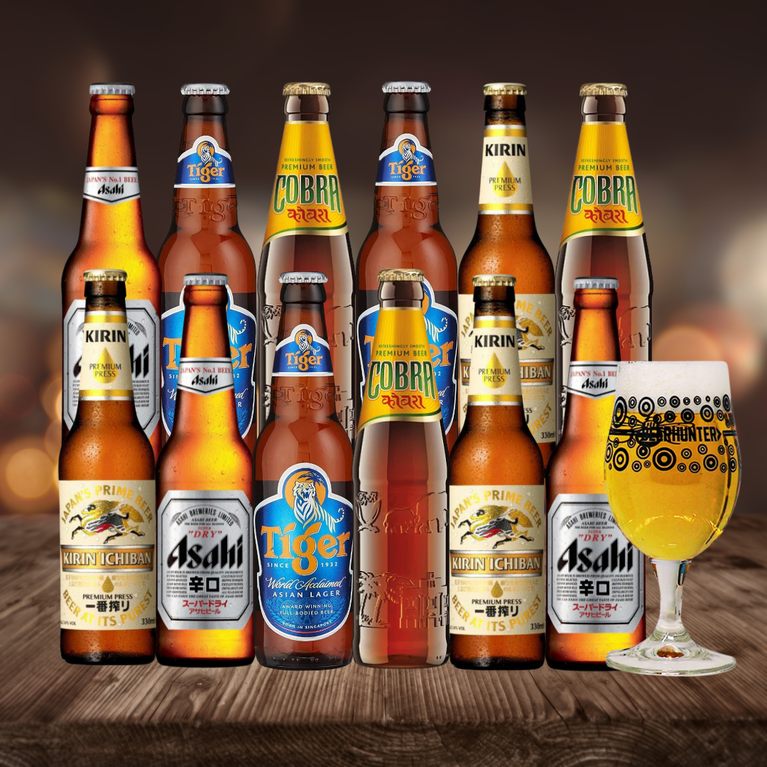 Asian Premium Lager Beer Mixed Case with Beerhunter Glass (12 Pack) - BEERHUNTER