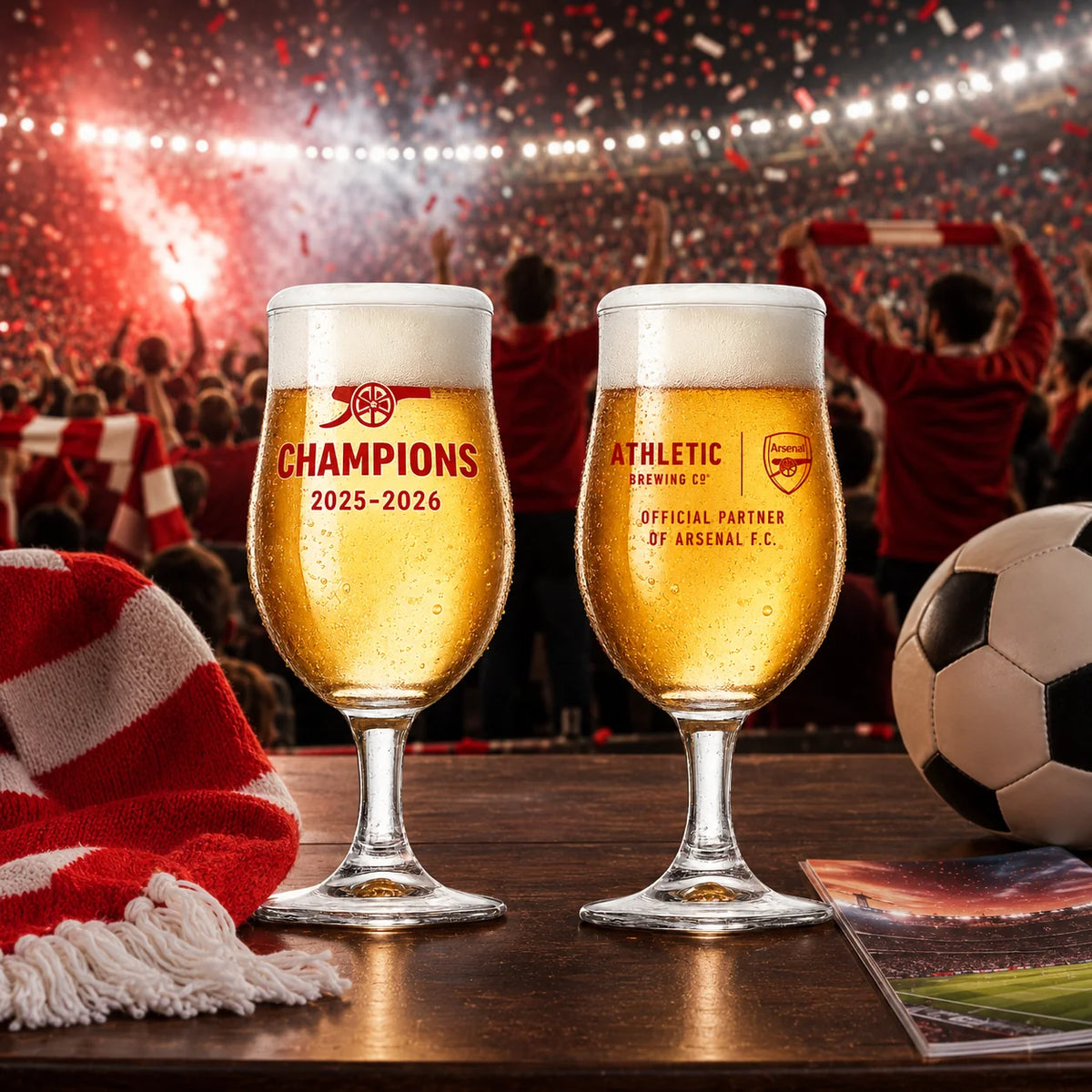 Arsenal FC Champions 2025/26 x Athletic Brewing Single 330ml Glass