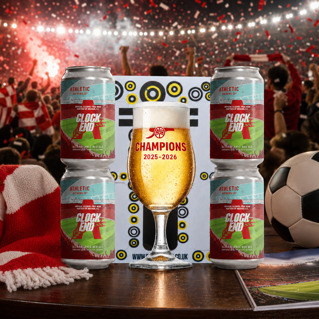 Athletic Brewing Clock End Beer Gift Set with Limited Edition Glass (4 Pack) - 0.5% ABV