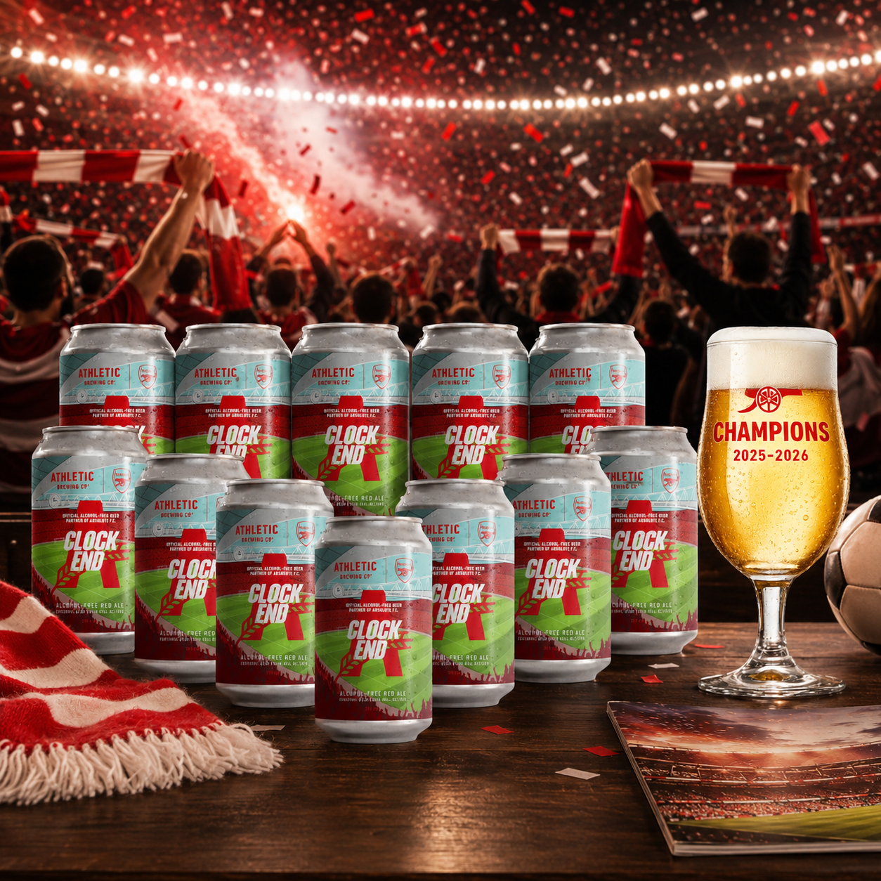 Athletic Brewing Arsenal Clock End Alcohol Free Red Ale with Champions ...