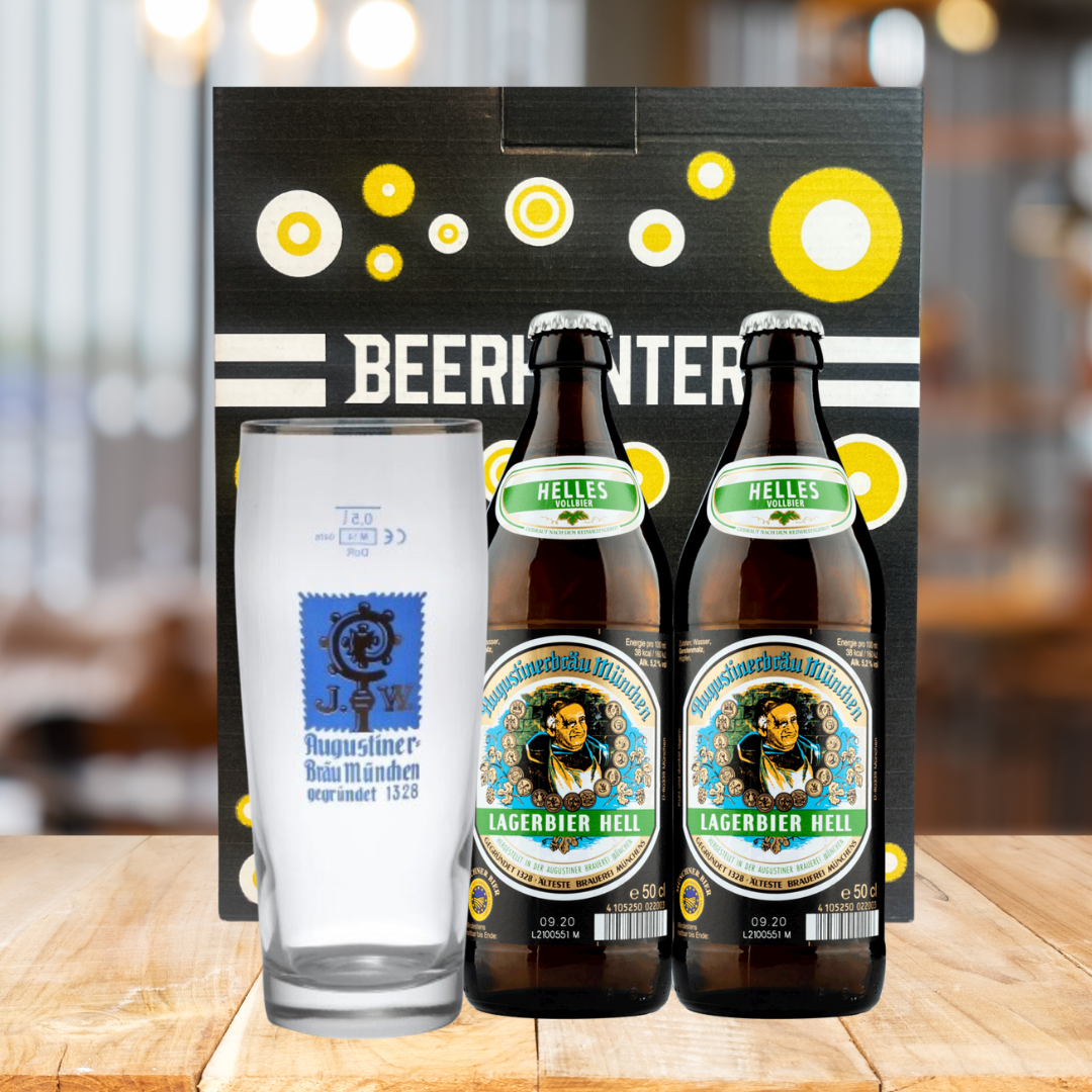 Augustiner Helles German Lager Gift Set with Official Augustiner Glass (2 Pack) - BEERHUNTER