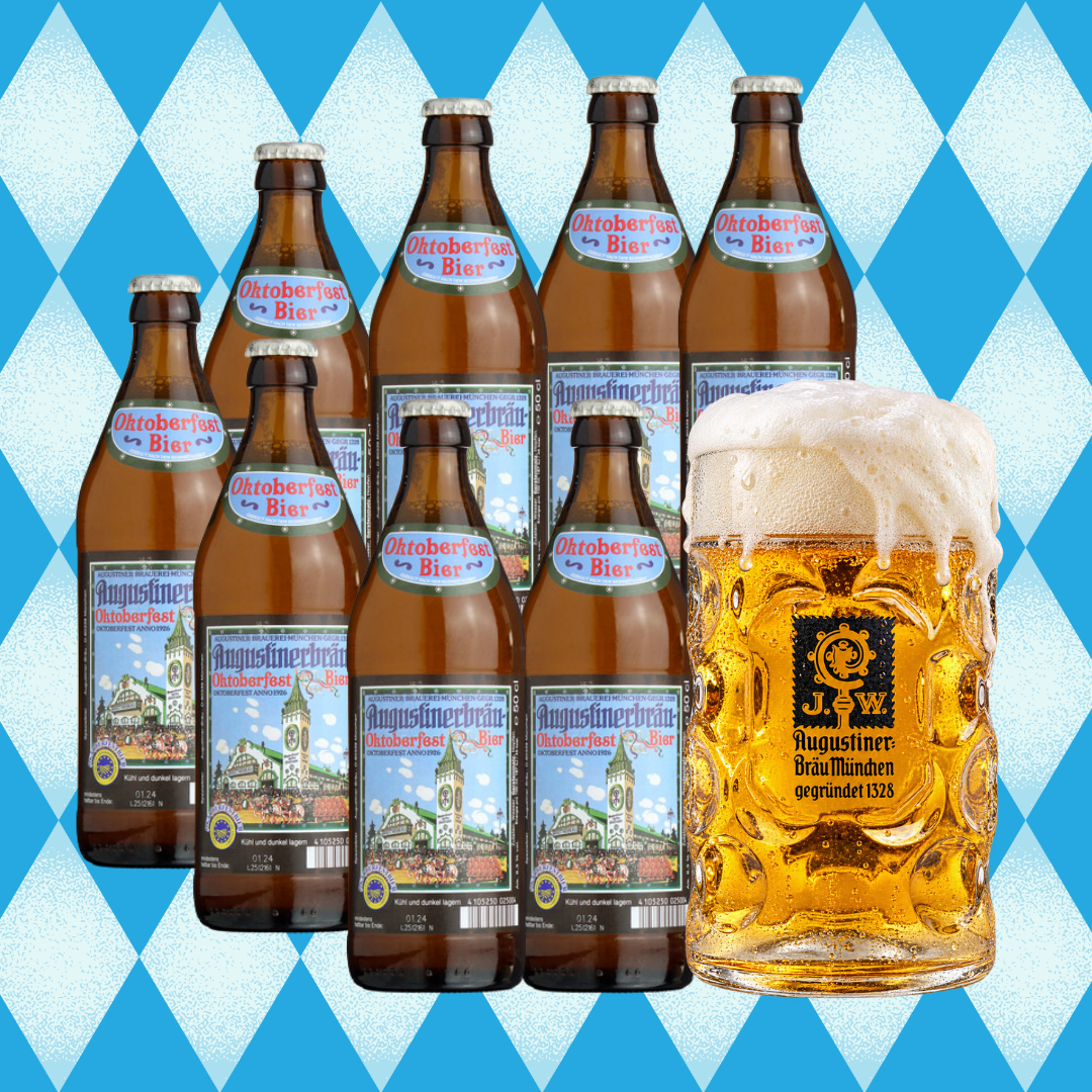 Augustiner München Oktoberfest Beer 500ml Bottles (8 Pack) with FREE Augustiner Stein - 6.3% ABV