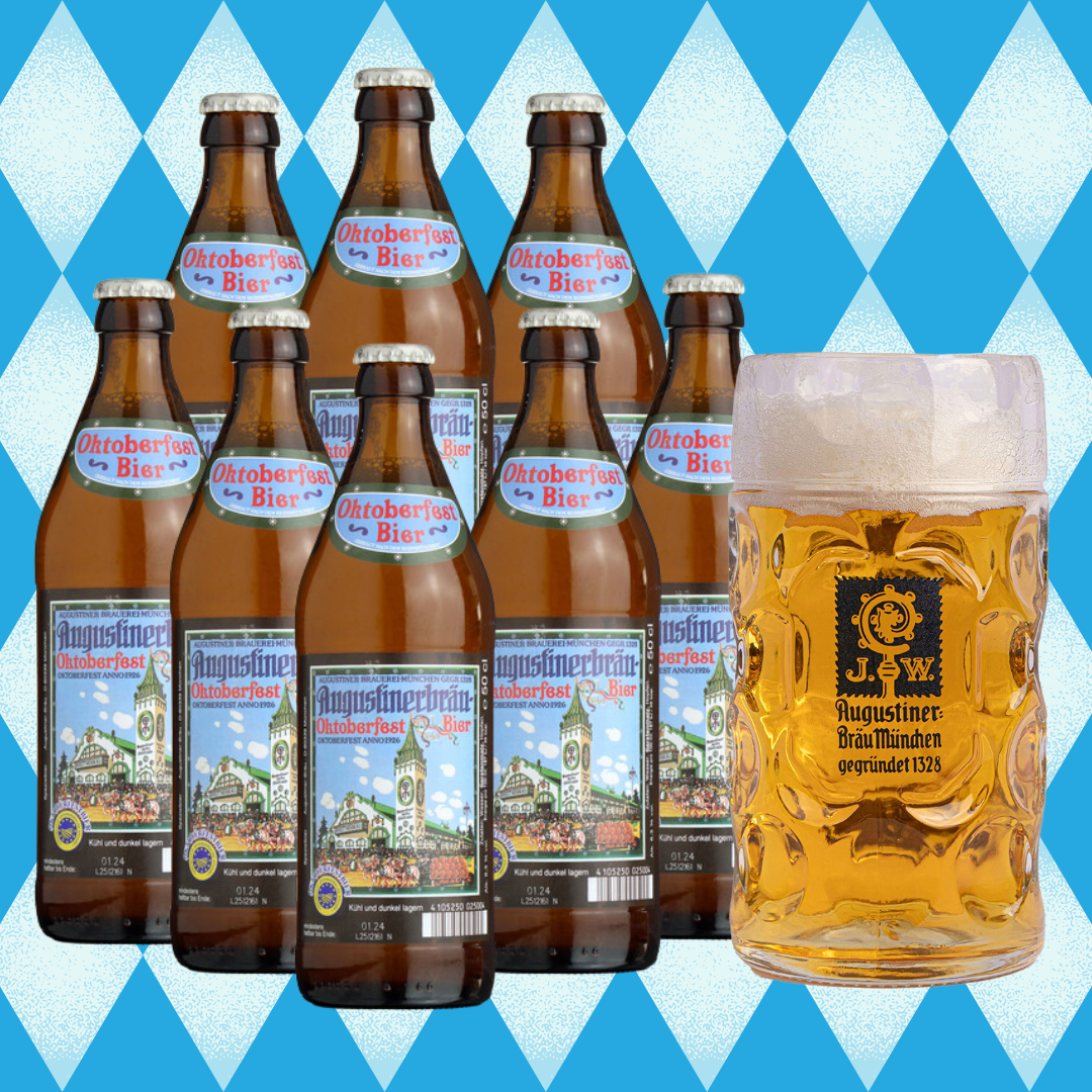 Augustiner München Oktoberfest Beer 500ml Bottles with FREE Augustiner Stein (8 Pack) - 6.3% ABV