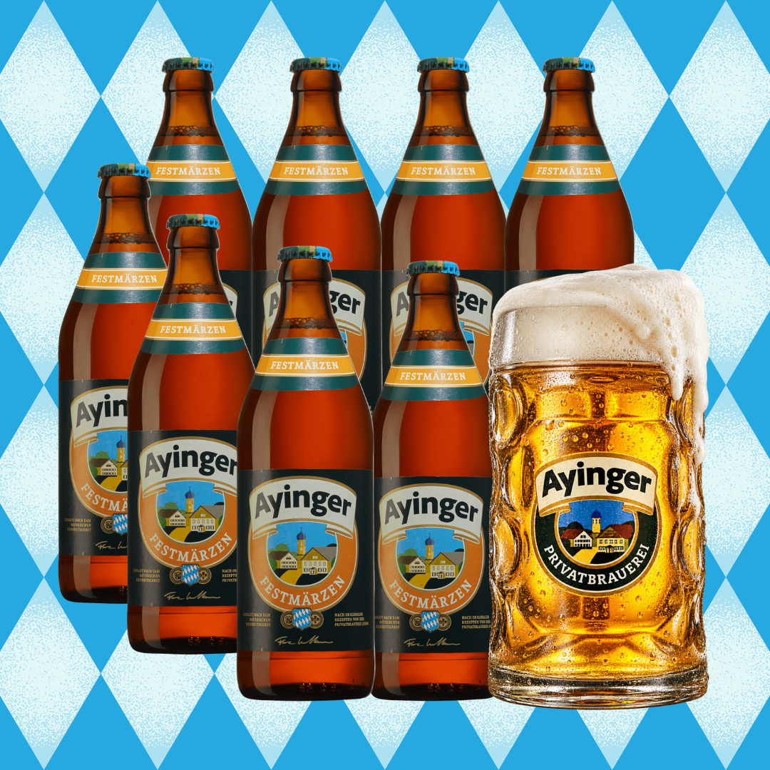 Ayinger Festmärzen Oktoberfest 500ml Bottles with FREE Ayinger Stein - 5.8% ABV (8 Pack)