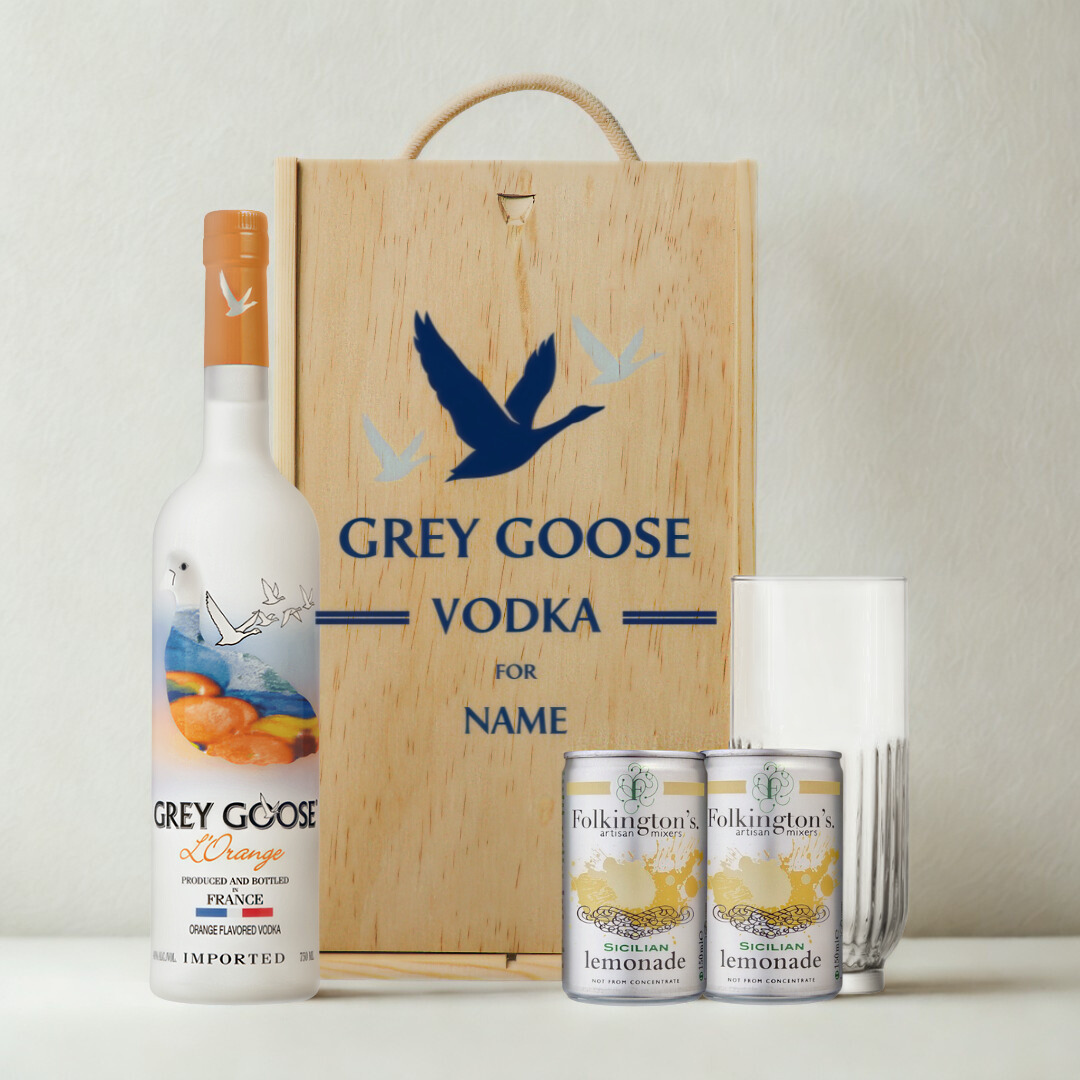 Personalised Grey Goose L'Orange Orange Vodka Gift Set with Lemonade & Rocks Glass (70cl)