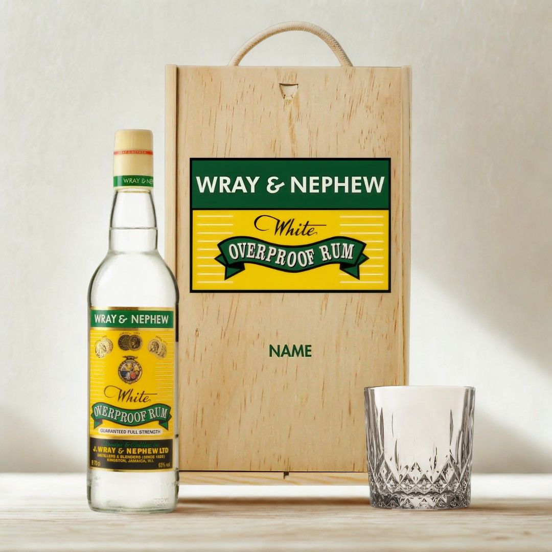 Personalised Wray & Nephew Rum Gift Set in Wooden Box - 40% ABV (70cl)
