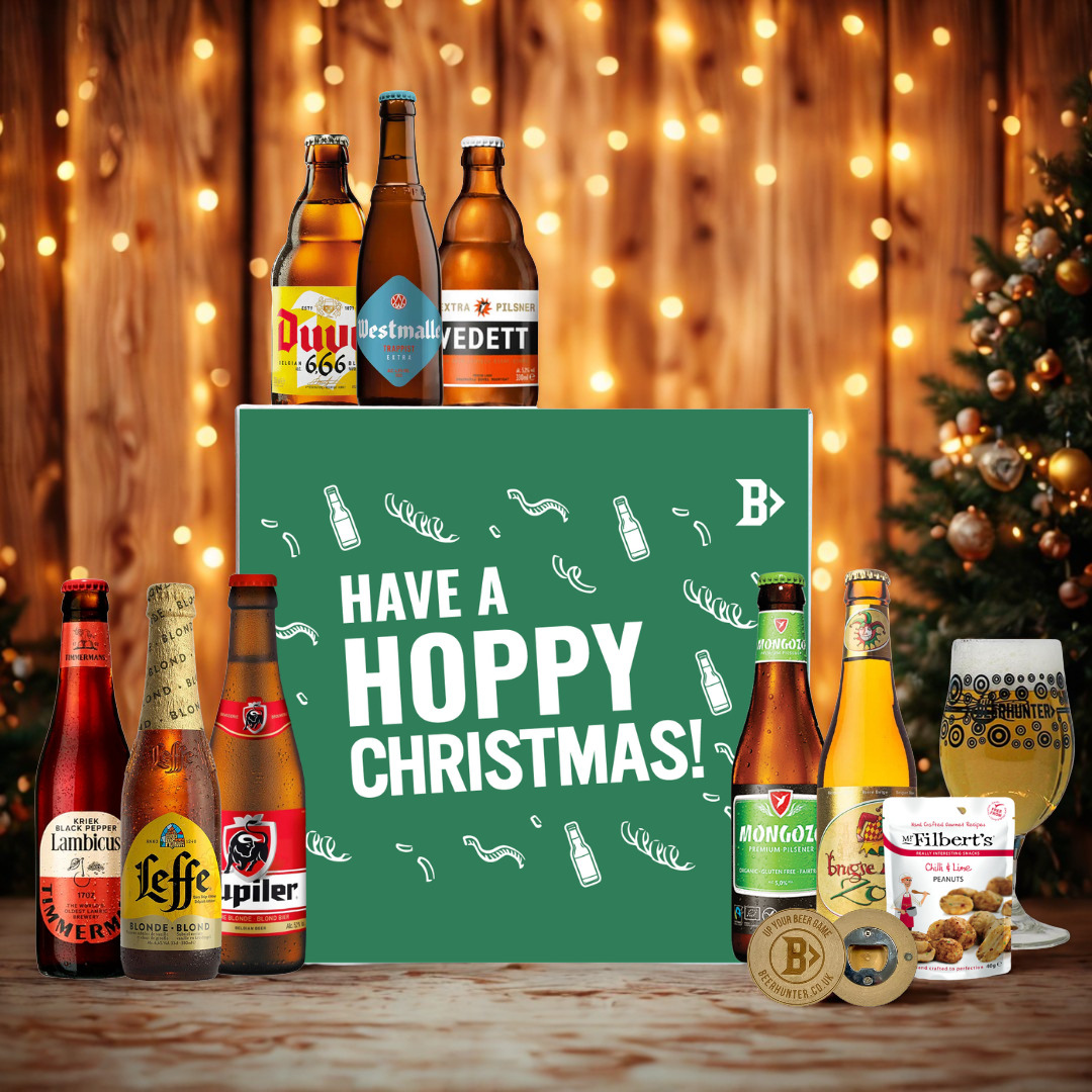 Belgian Craft Beer Hoppy Christmas Gift Box with Beer Glass – Premium Belgium Beer Selection (8 Pack)