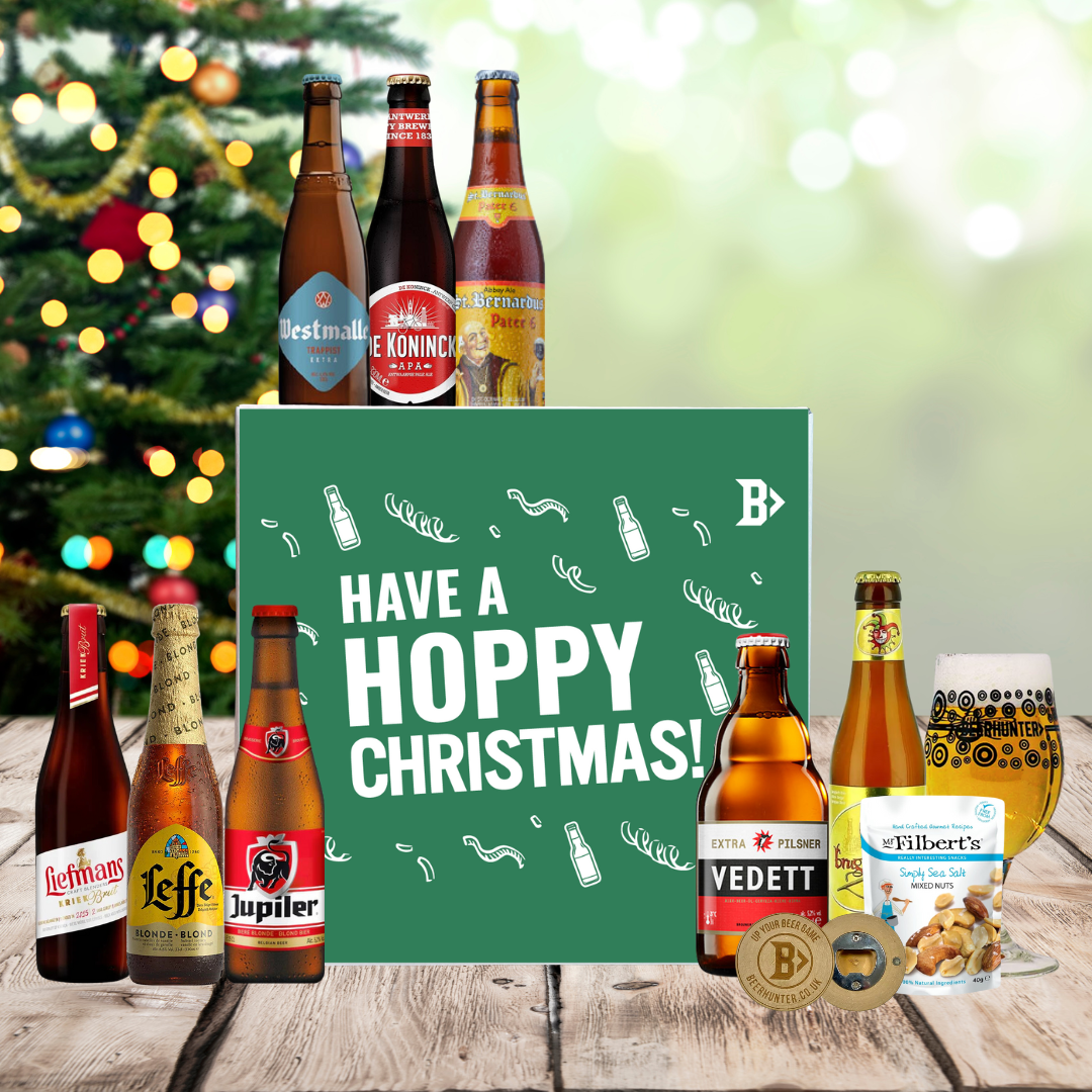 Belgium Beer Hoppy Christmas Gift Box with Glass - (8 Pack)