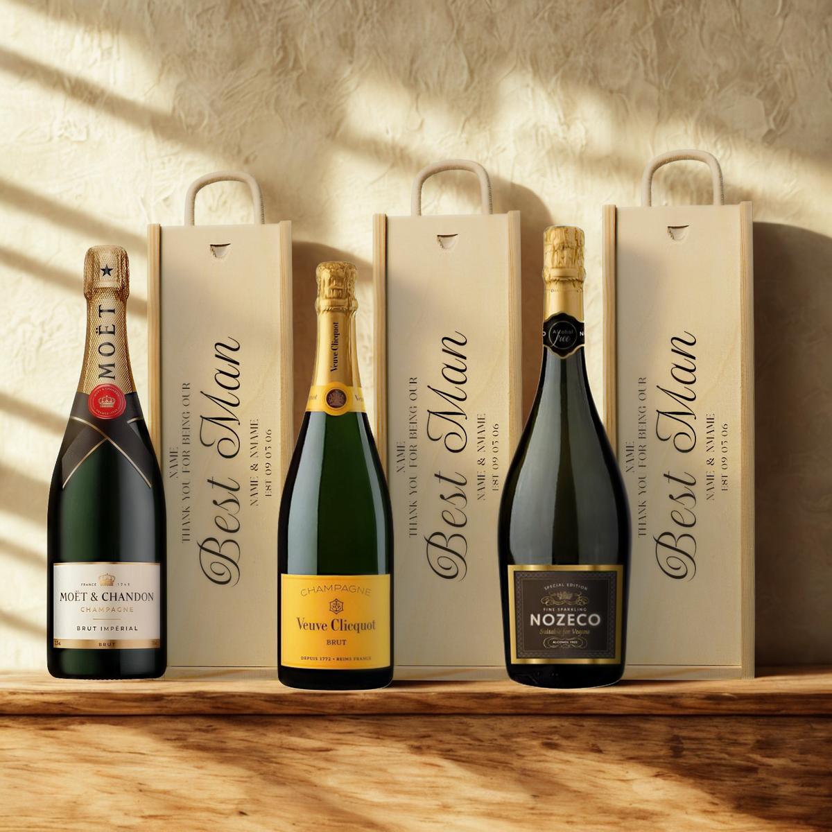 Personalised Best Man Champagne &amp; Sparkling Gift Set with Wooden Presentation Box