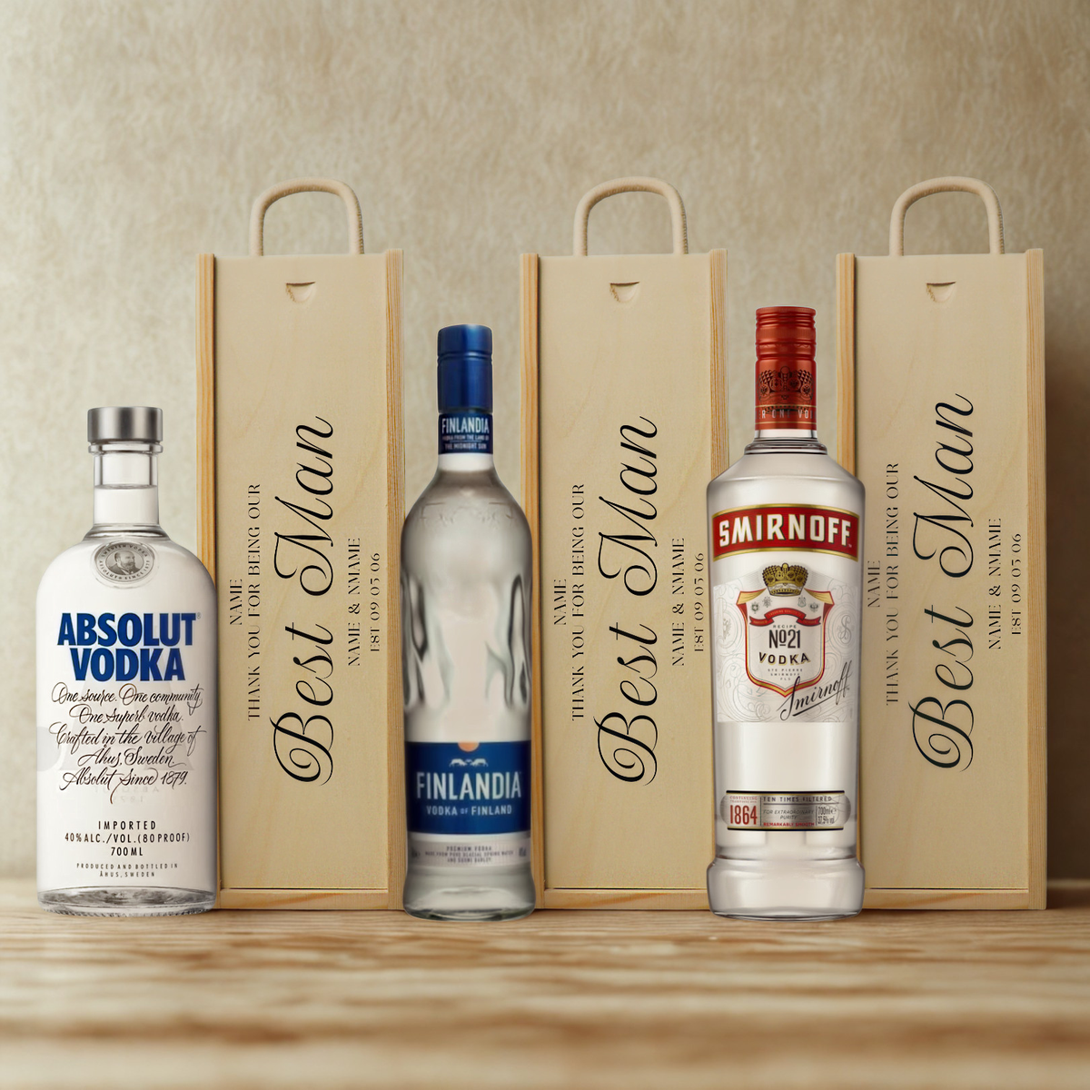 Personalised Best Man Vodka Gift Set with Single Wooden Gift Box