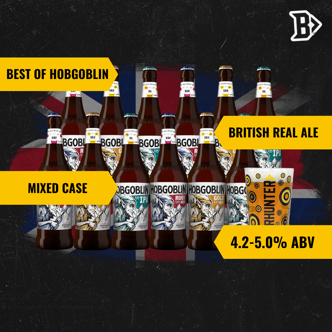 Best of Hobgoblin British Real Ale Mixed Case with Beerhunter Glass (12 x 500ml Bottles) - BEERHUNTER