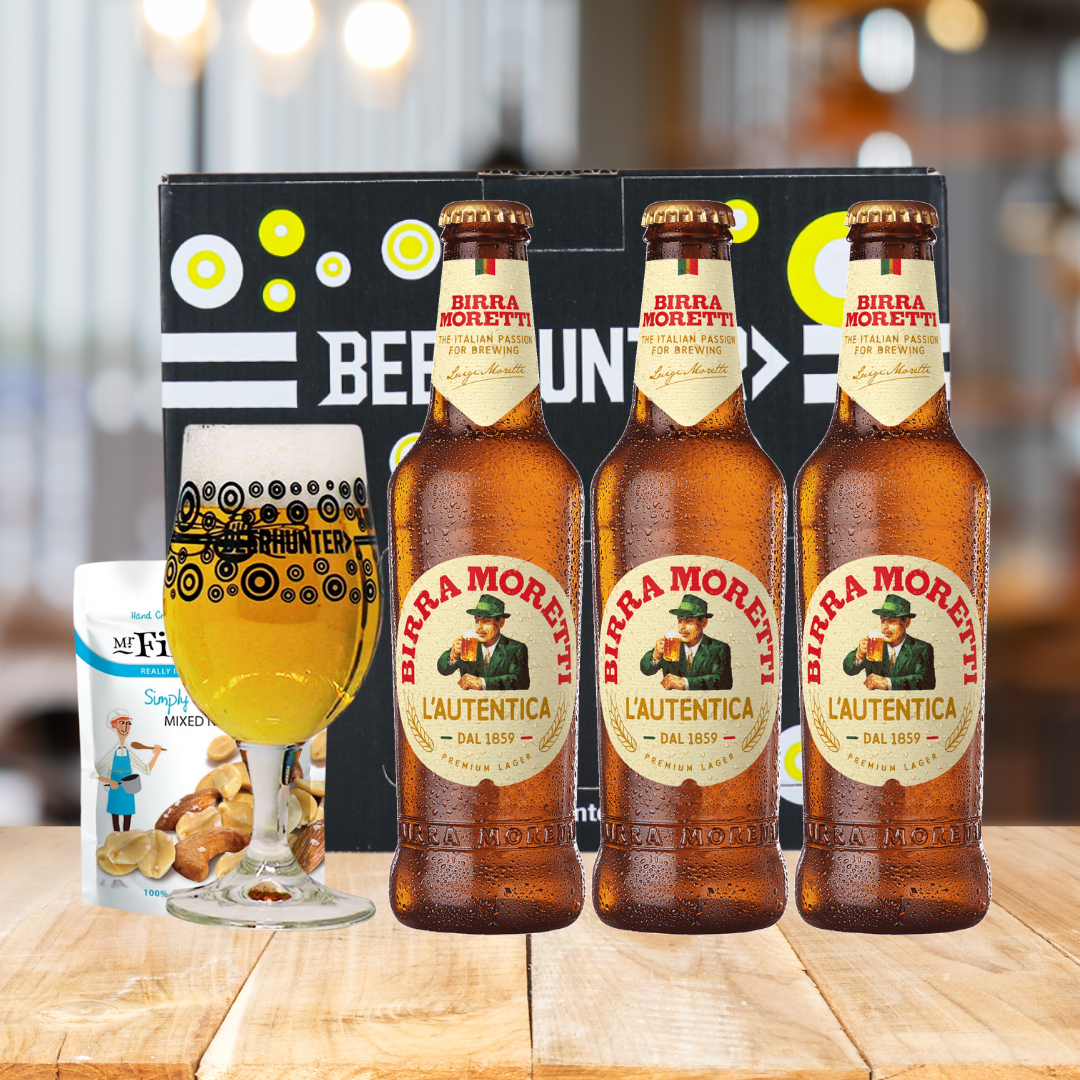 Birra Moretti Premium Italian Lager Bottle Gift Set with Glass (3 Pack) - 330ml - BEERHUNTER