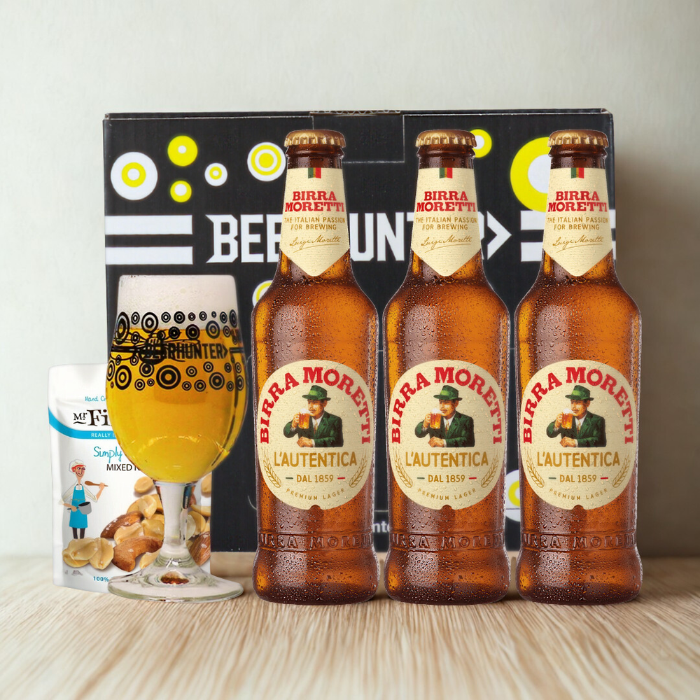 Birra Moretti Premium Italian Lager Bottle Gift Set with Glass (3 Pack ...
