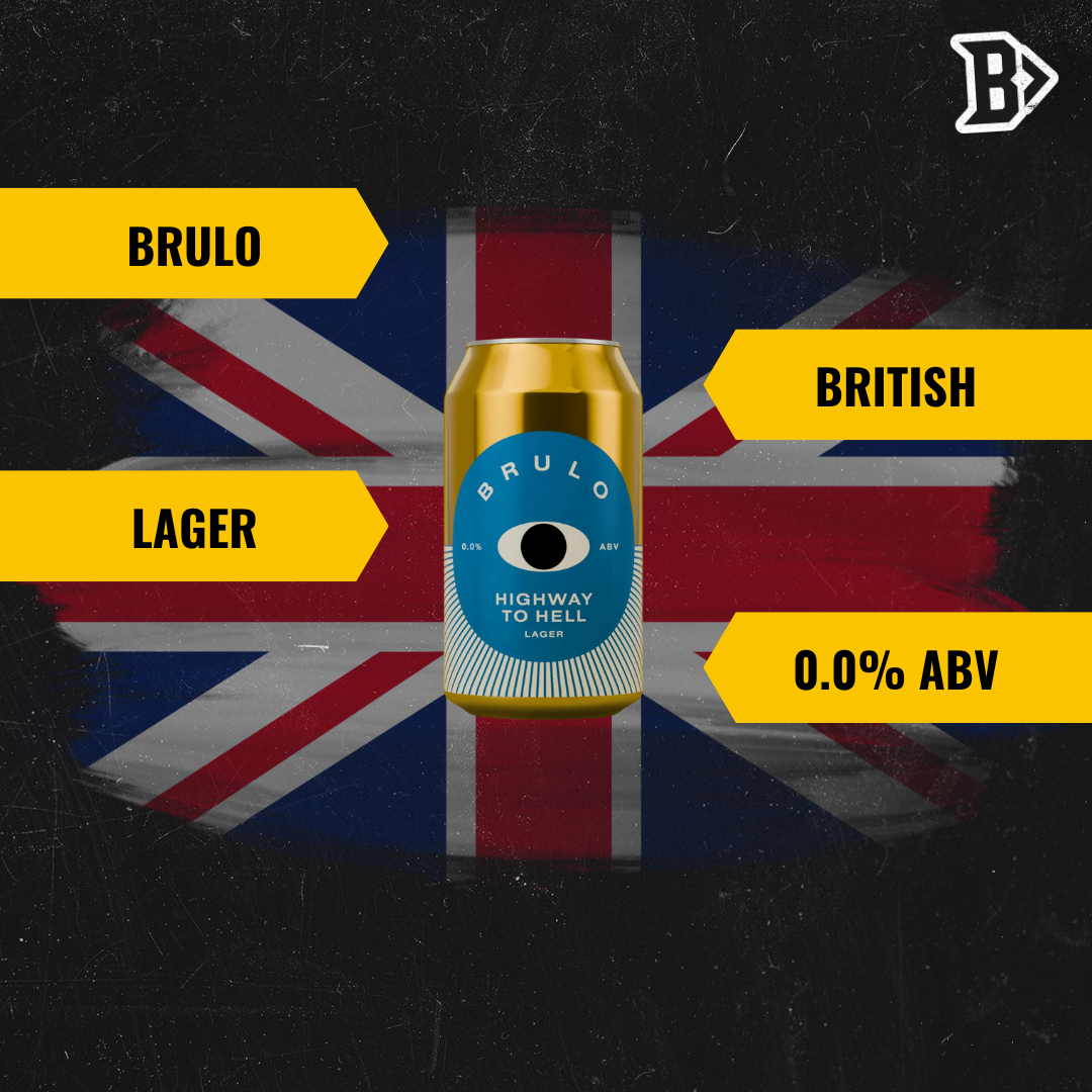 Brulo Highway to Hell British Alcohol Free Lager 330ml Cans - 0.0% ABV (12 Pack)