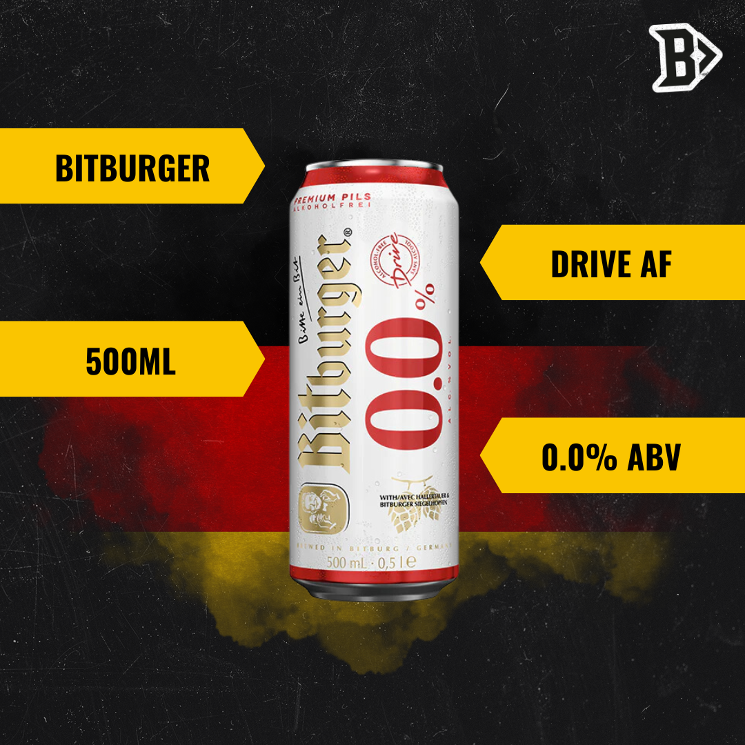 Bitburger Drive Alcohol Free German Pilsner 500ml Cans - 0.0% ABV (12 Pack) - BEERHUNTER