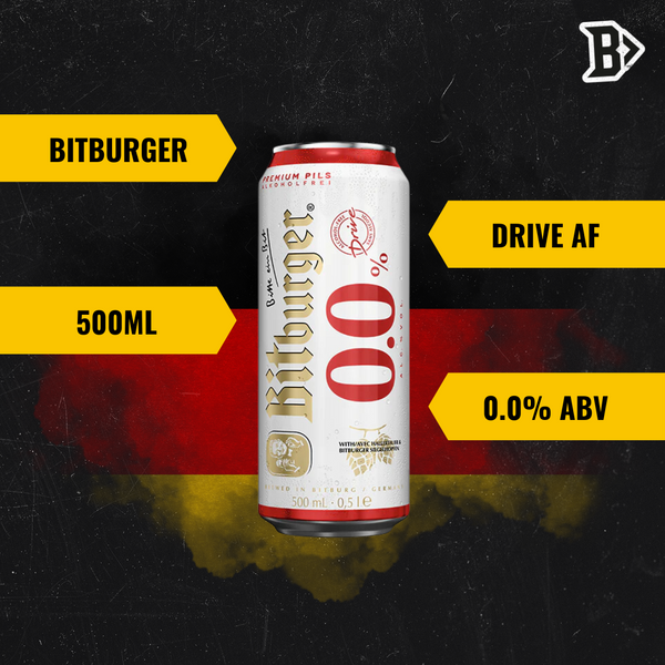 Bit Rute Drinking Bitburger Drive Alcohol Free German Pilsner 500ml Cans - 0.0% ABV (Mul ...