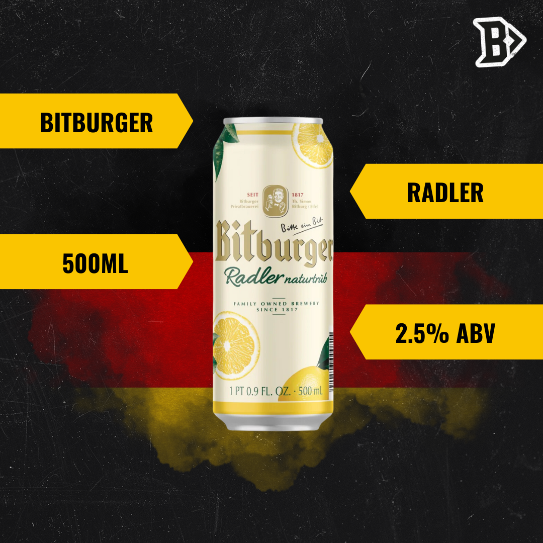 Bitburger Low Alcohol German Radler 500ml Cans (12 Pack) - 2.5% ABV - BEERHUNTER