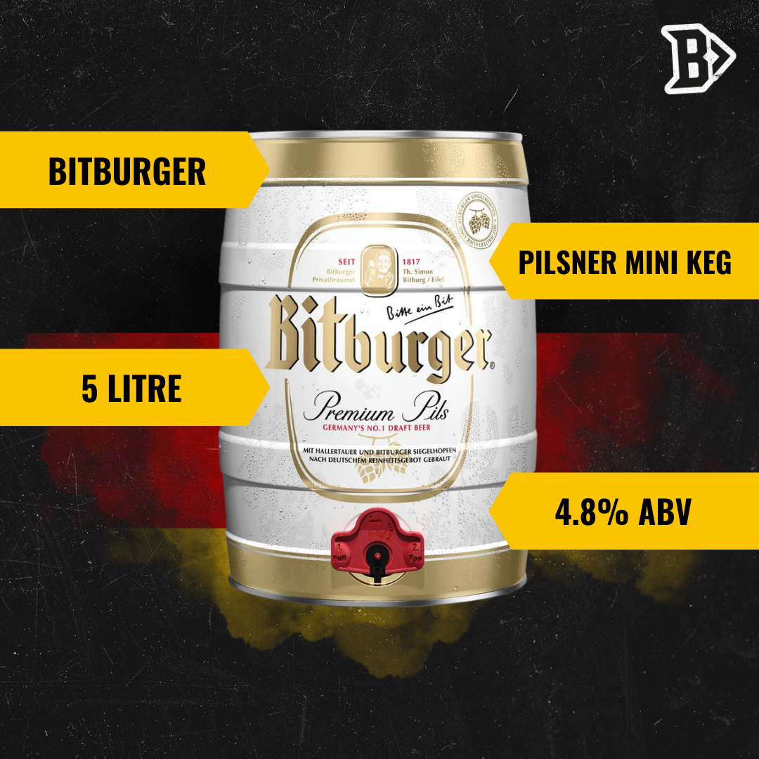 Bitburger Pilsner Premium German Lager Mini Keg - 4.8% ABV (5 Litre) - BEERHUNTER