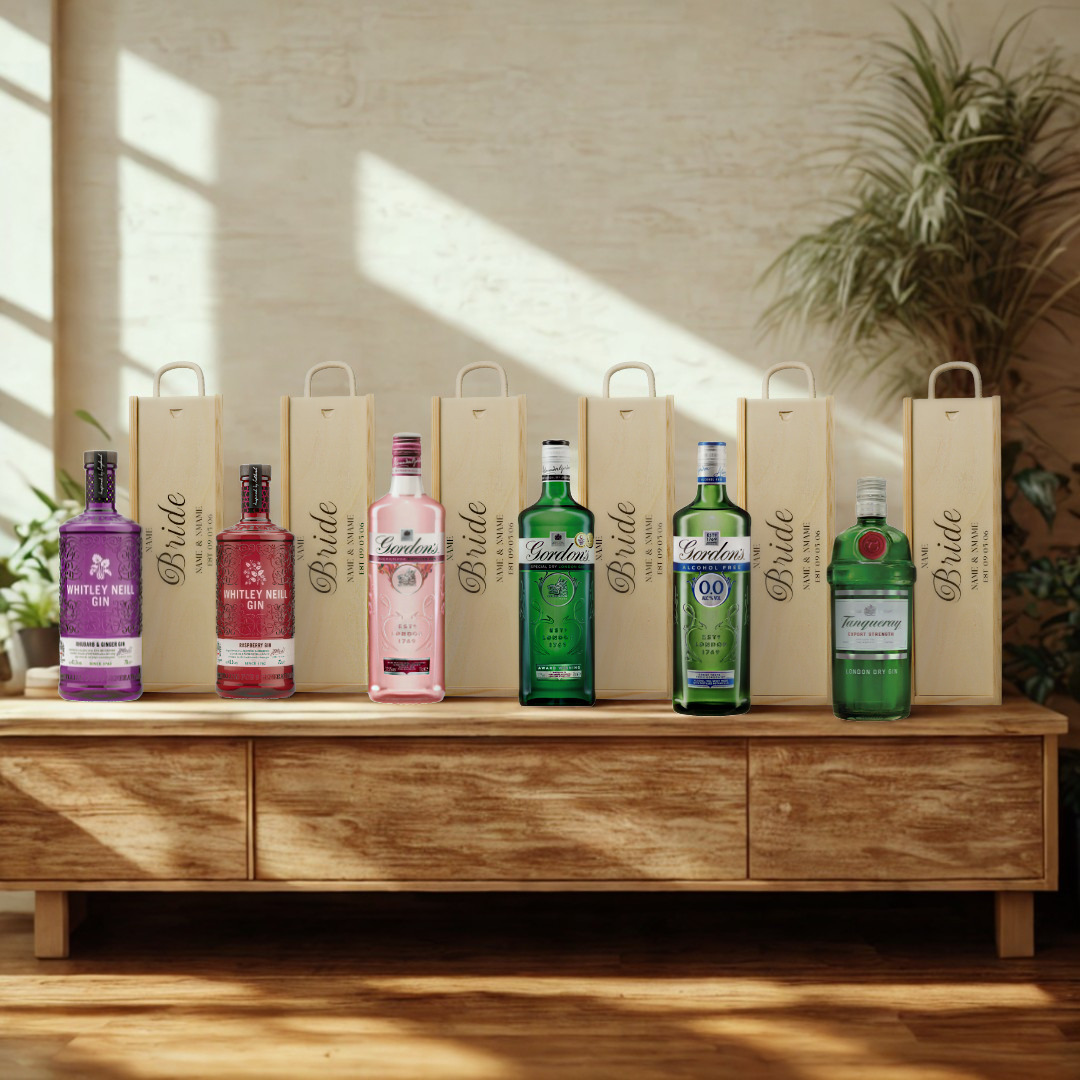 Personalised Bride Gin Gift Set with Wooden Presentation Box