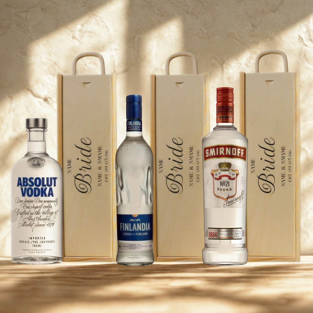 Personalised Bride Vodka Gift Set with Wooden Gift Box