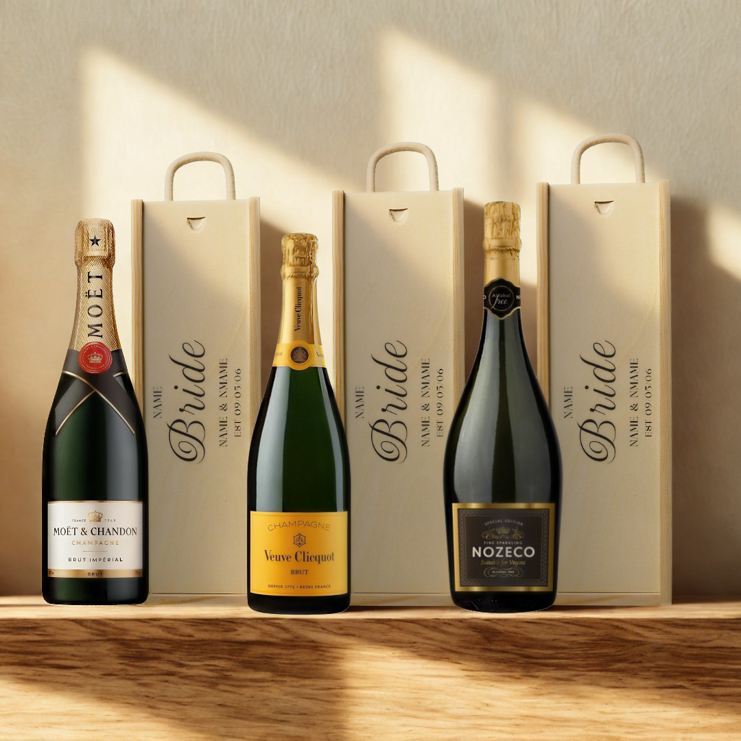 Personalised Bride Champagne & Sparkling Gift Set with Wooden Presentation Box