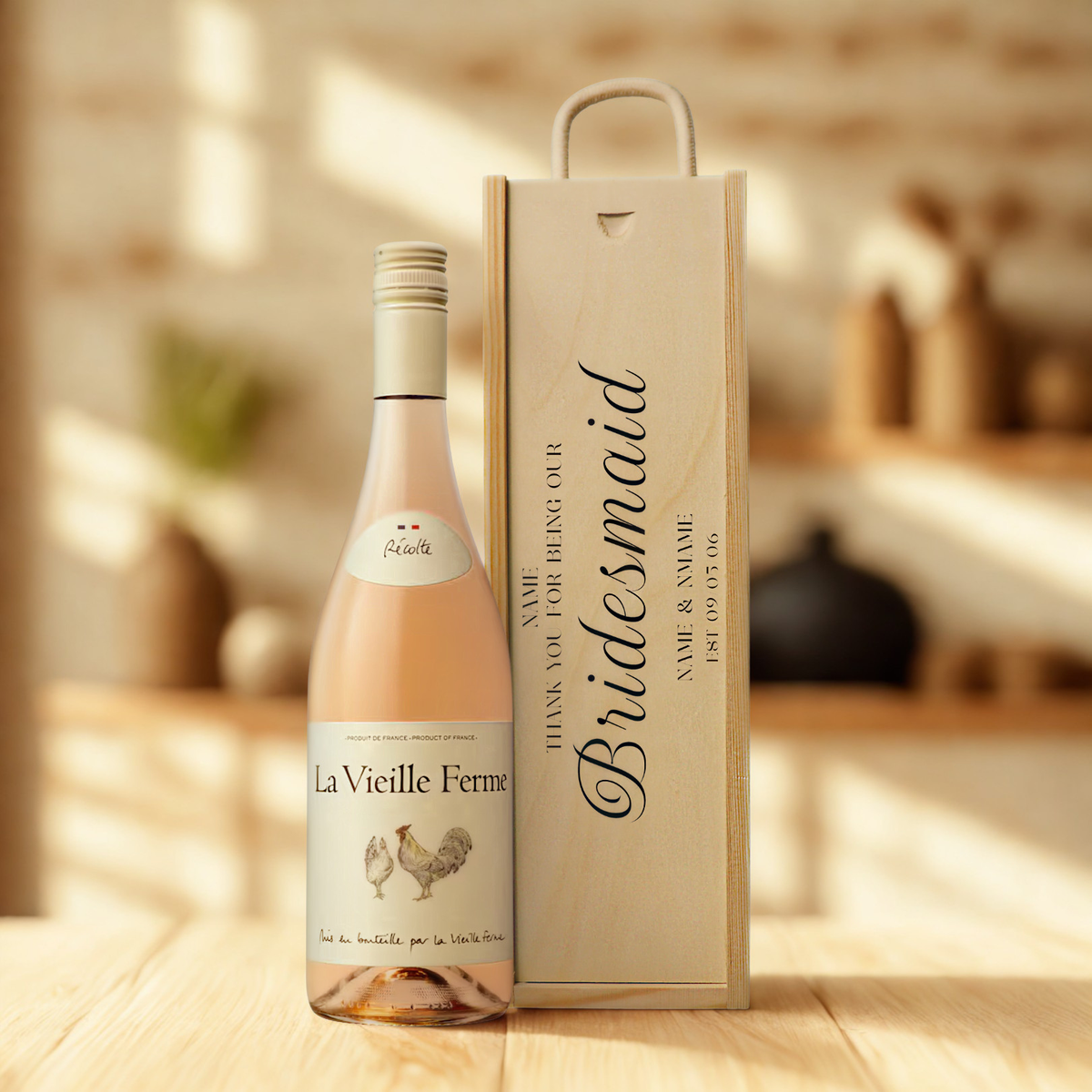 Personalised Bridesmaid Wine Gift Set with Wooden Presentation Box