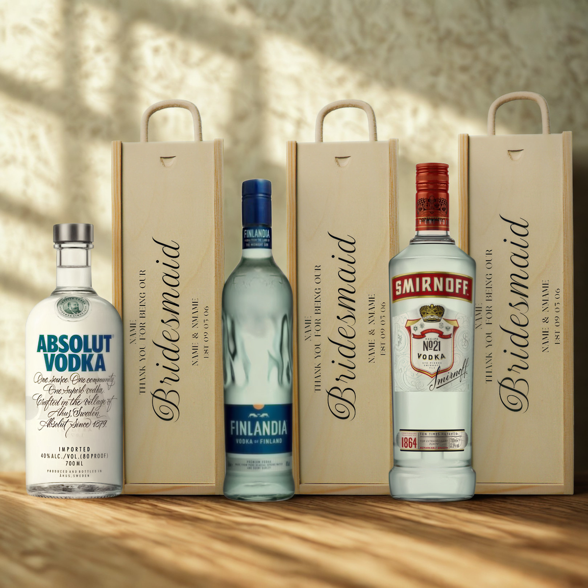 Personalised Bridesmaid Vodka Gift Set with Wooden Presentation Box