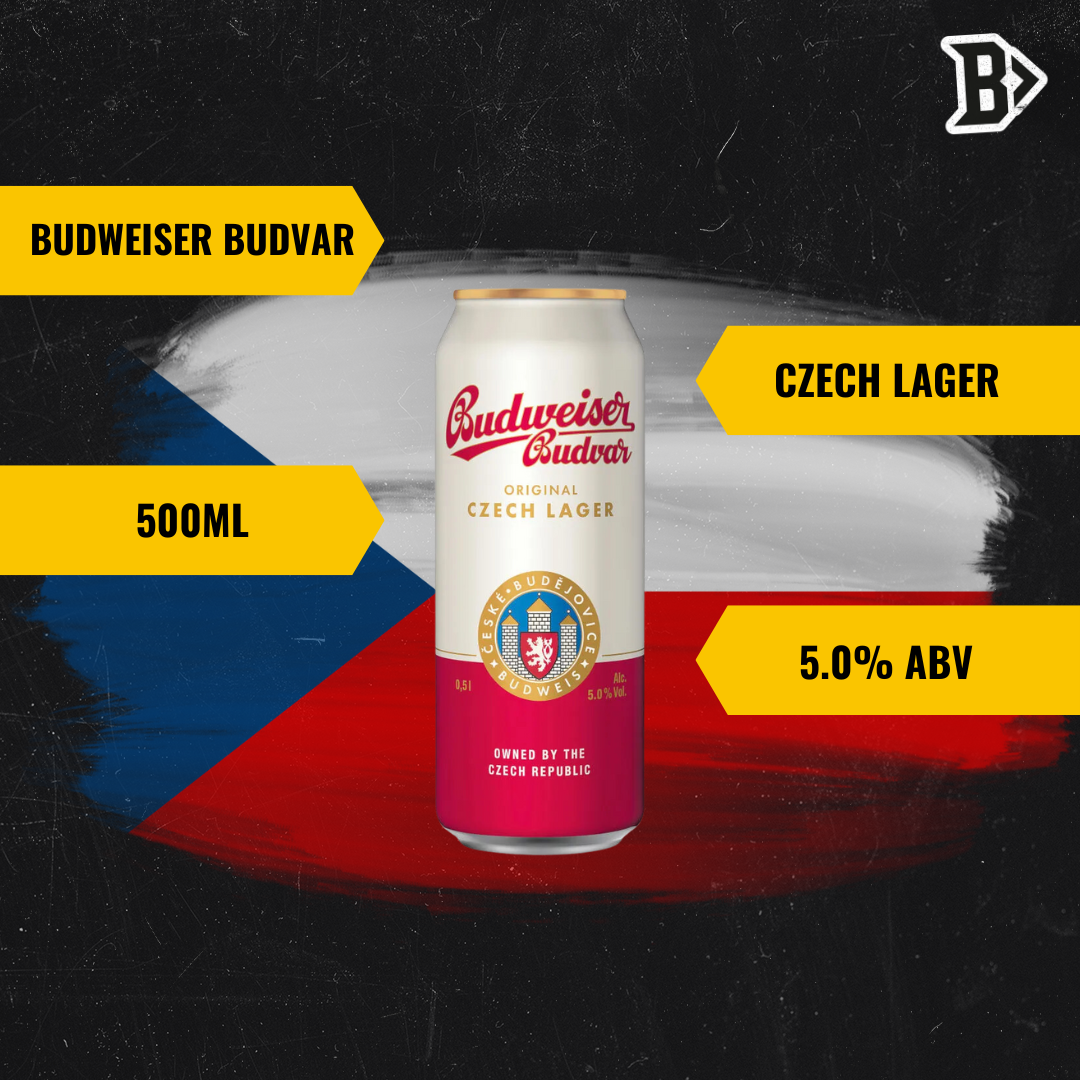 Budweiser Budvar Czech Lager 500ml Cans - 5% ABV (12 Pack) - BEERHUNTER