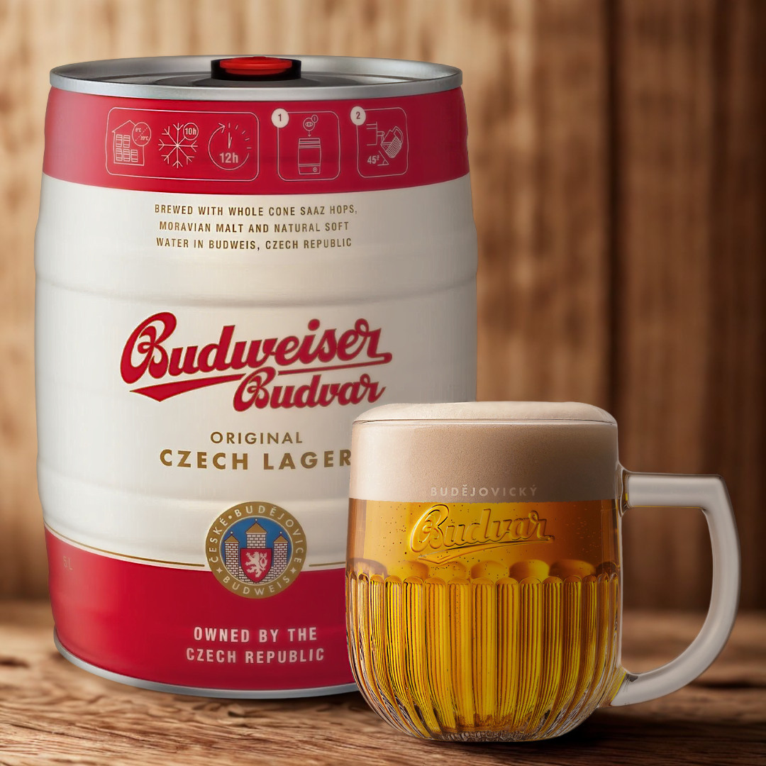 Budweiser Budvar Premium Czech Lager Single 5ltr Mini Keg with Budvar Tankard - 5.0% ABV