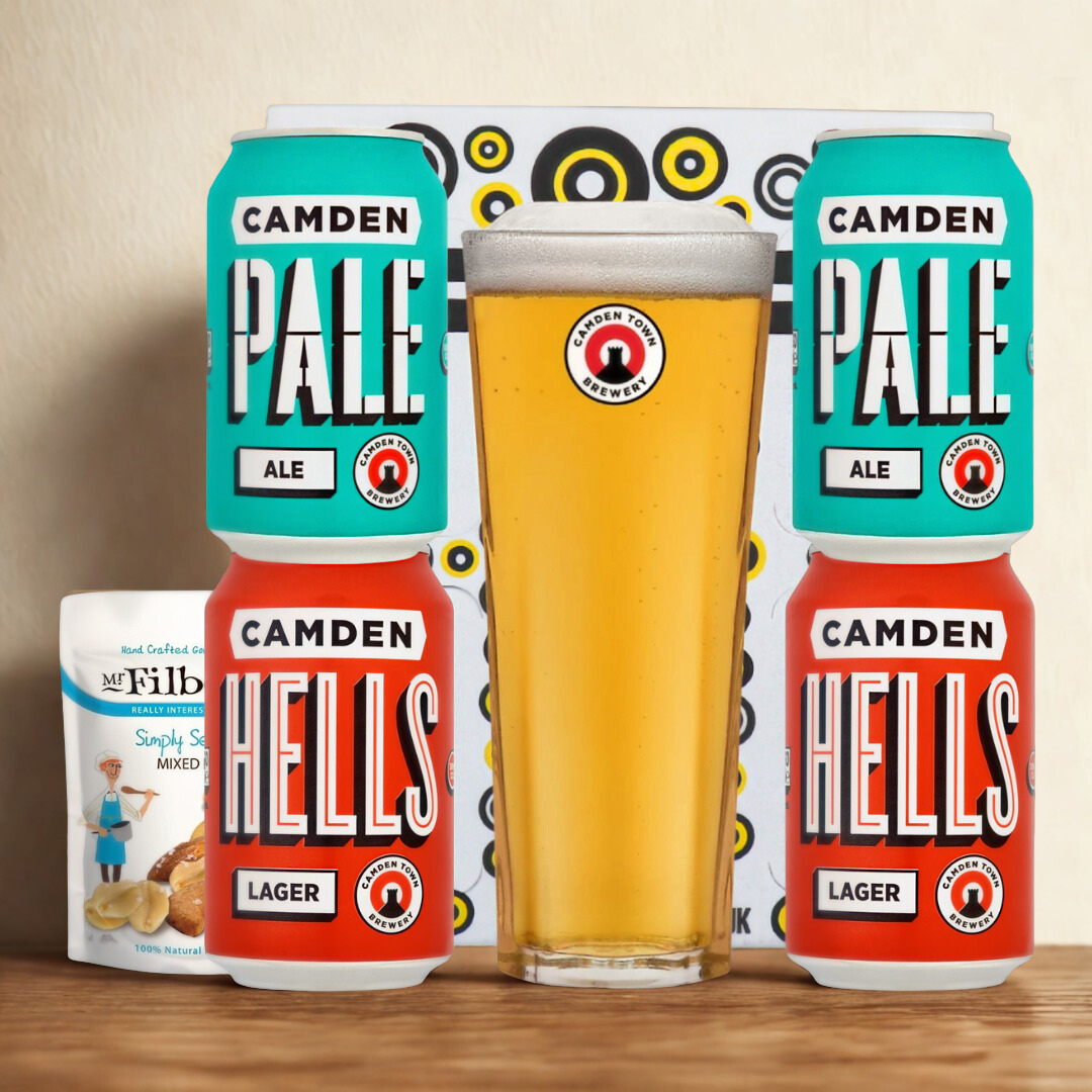 Camden British Craft Beer Gift Set Box with Kenneth Glass - Pale Ale, Lager (4 Pack)