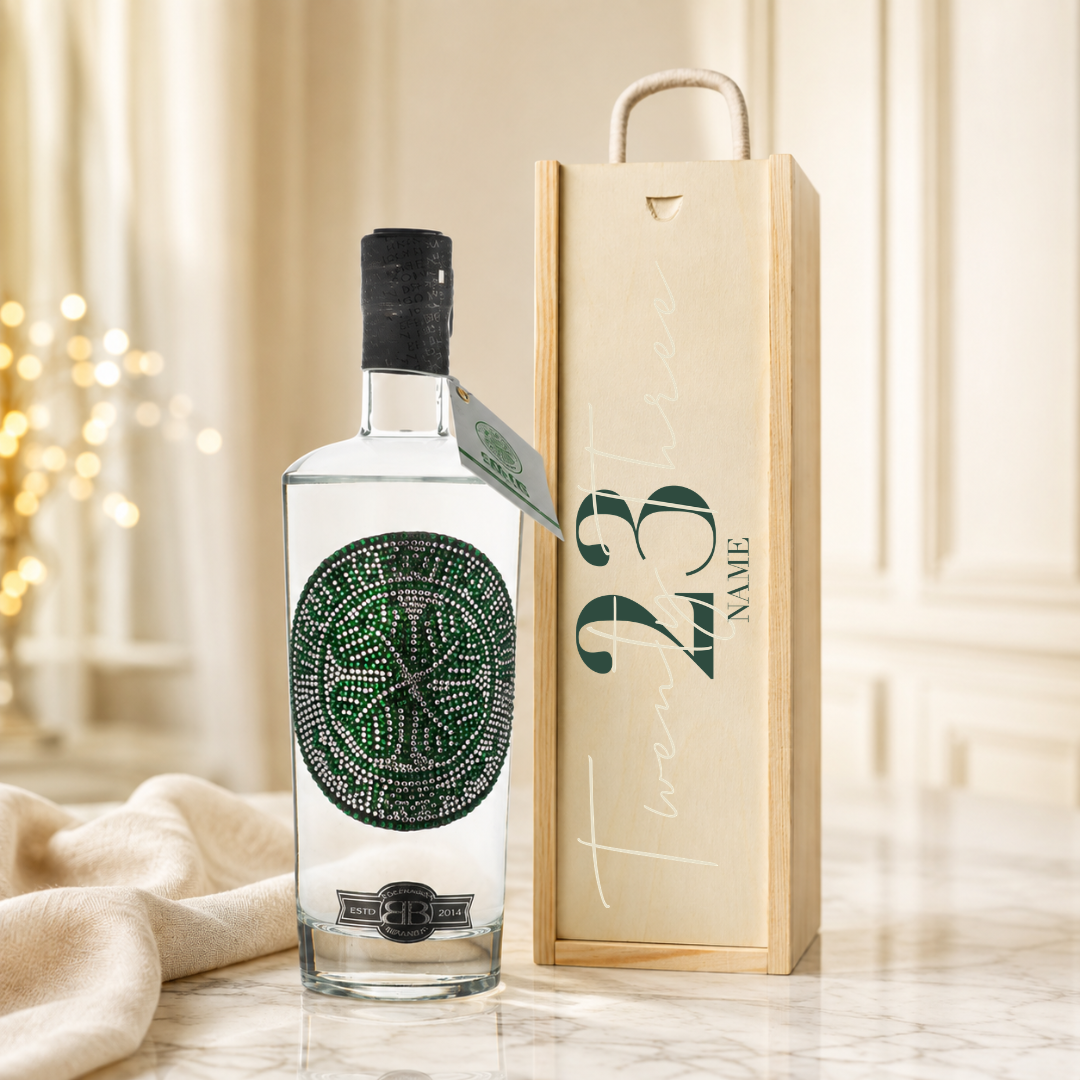 Personalised Birthday Glasgow Celtic Football Vodka in Wooden Presentation Box (70cl) – 37.5% ABV