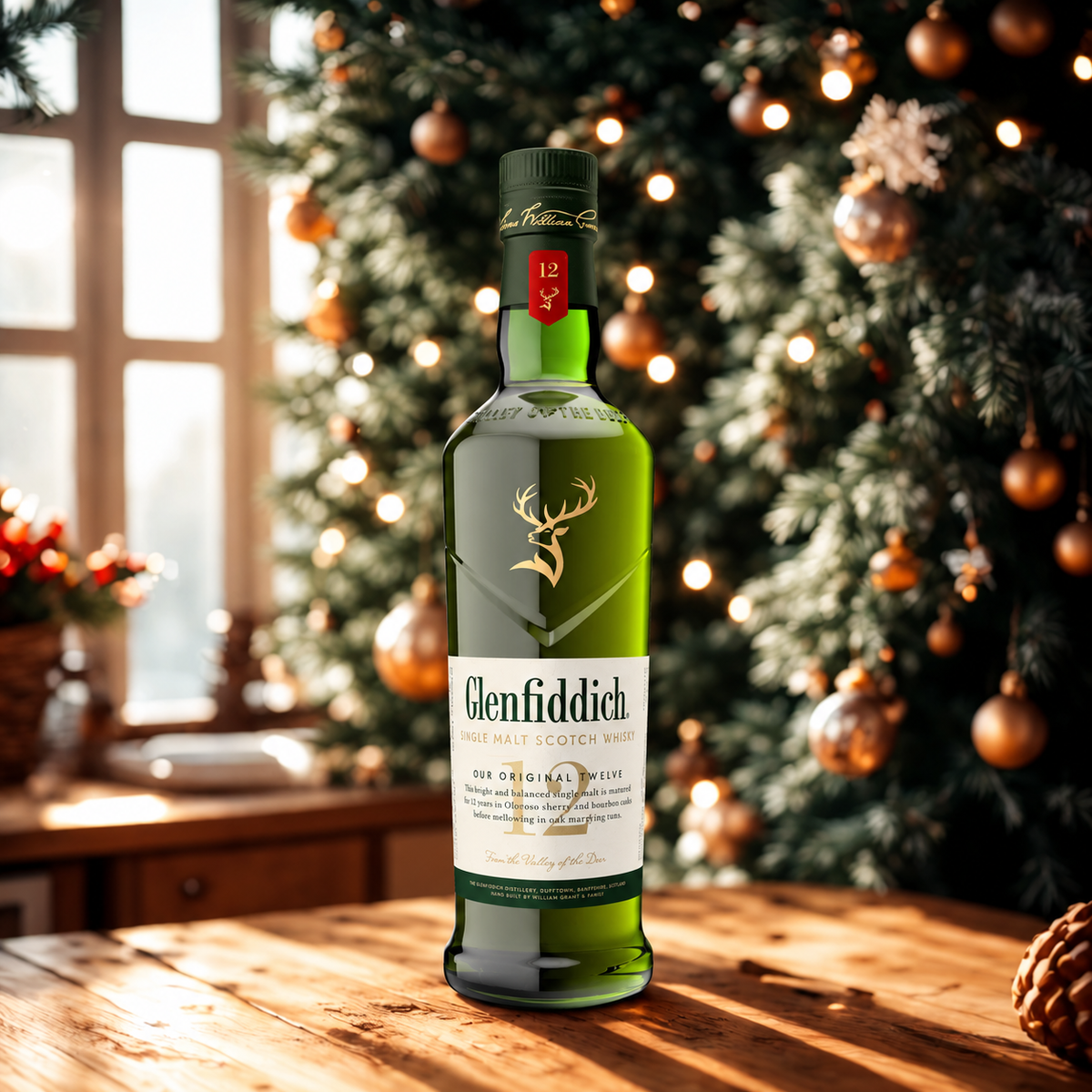 Merry Christmas Glenfiddich 12 Year Old Single Malt Scotch Whisky Gift Set - 40% ABV - 70cl